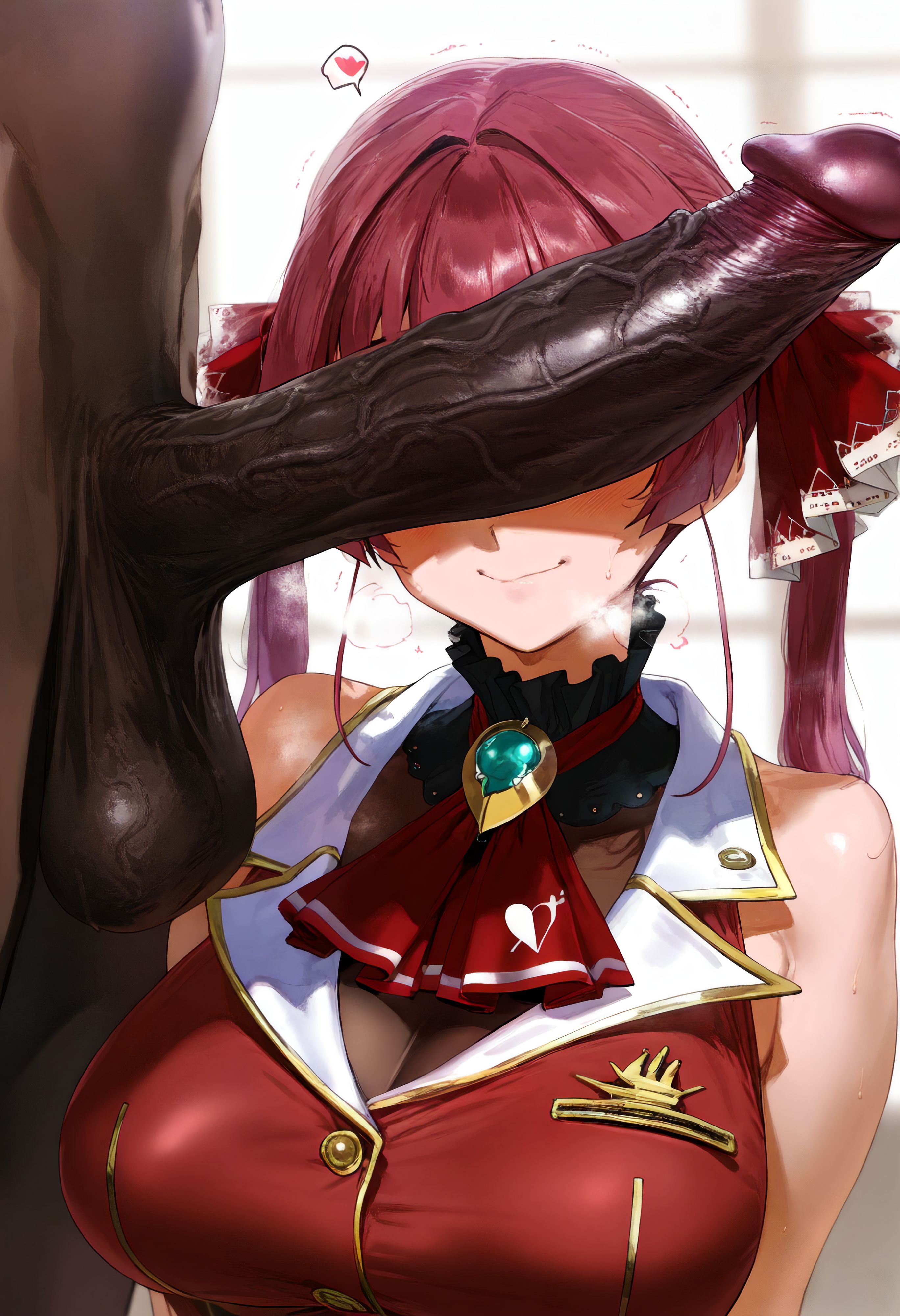 ai generated, black penis, cock, cock hungry, cock worship, dark penis, dark skin, dark-skinned male, dick on face, female, hololive, hololive fantasy, hololive japan, houshou marine, interracial, long penis, male, mirham, penis, penis awe, red hair, shy, shy smile, smile, vein, veins, veiny penis, virtual youtuber