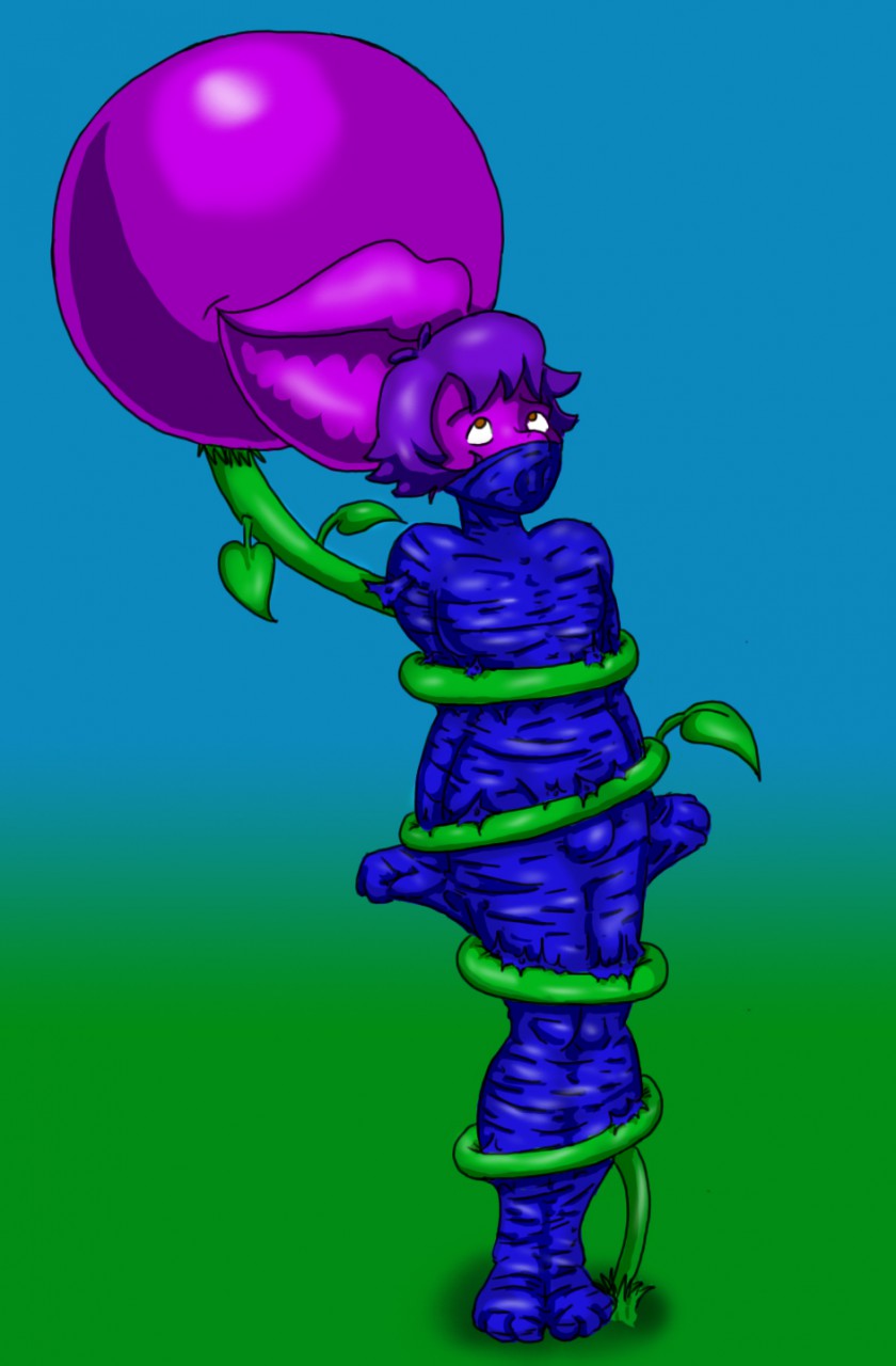 asphyxiation bimbo_plant_(faust11) bondage brown_eyes bulge cocoon coils erection eye_roll faust11 hypnotic_plant lizard_boy male_focus male_only malesub multiple_subs original penis plant purple_hair purple_skin tentacle violet_(kay225)