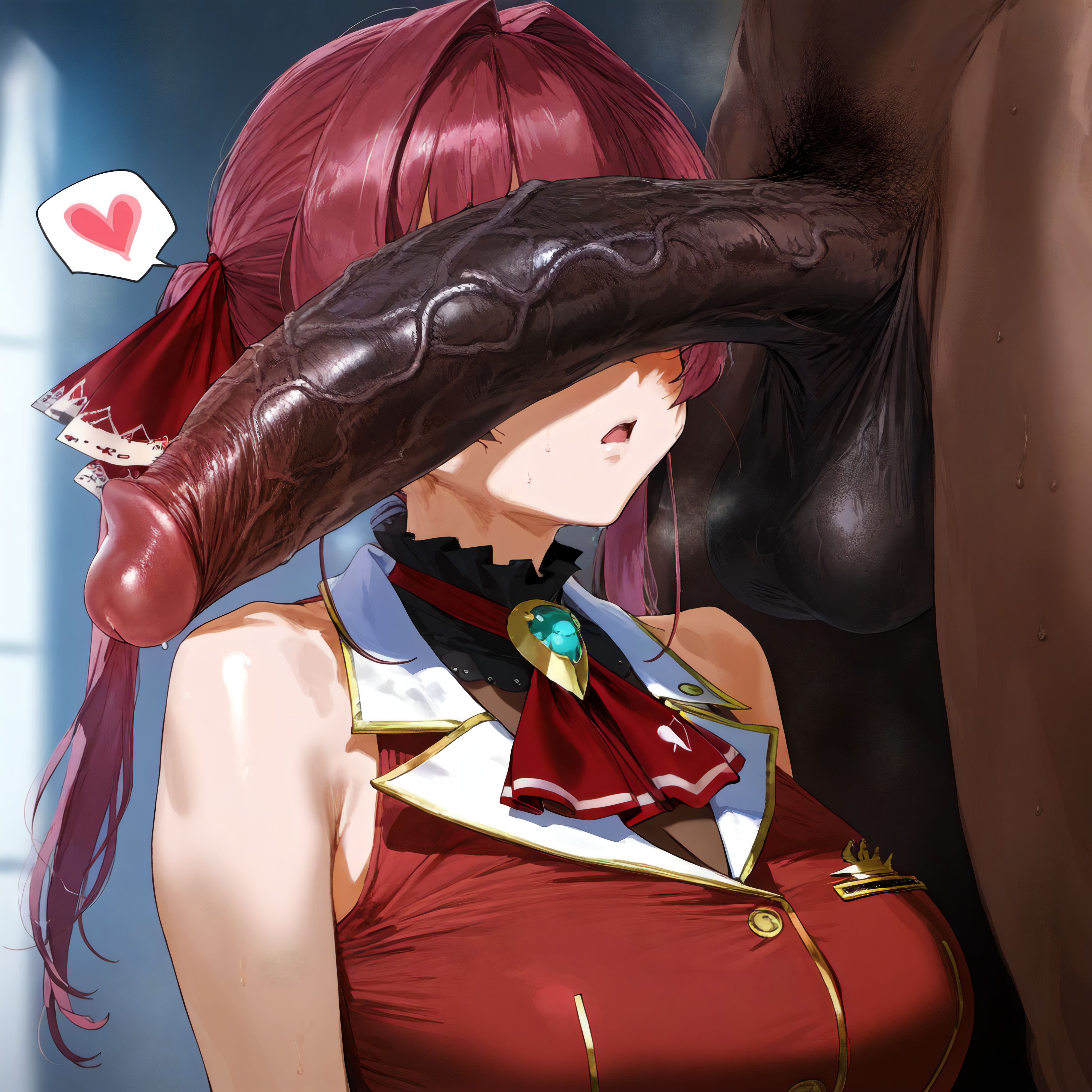 ai generated, black penis, cant see the haters, cock, cock hungry, cock worship, dark penis, dark skin, dark-skinned male, dick on face, female, hololive, hololive fantasy, hololive japan, houshou marine, interracial, long penis, male, mirham, nervous, nervous smile, penis, penis awe, penis covering eyes, penis over eyes, shy, vein, veins, veiny penis, virtual youtuber