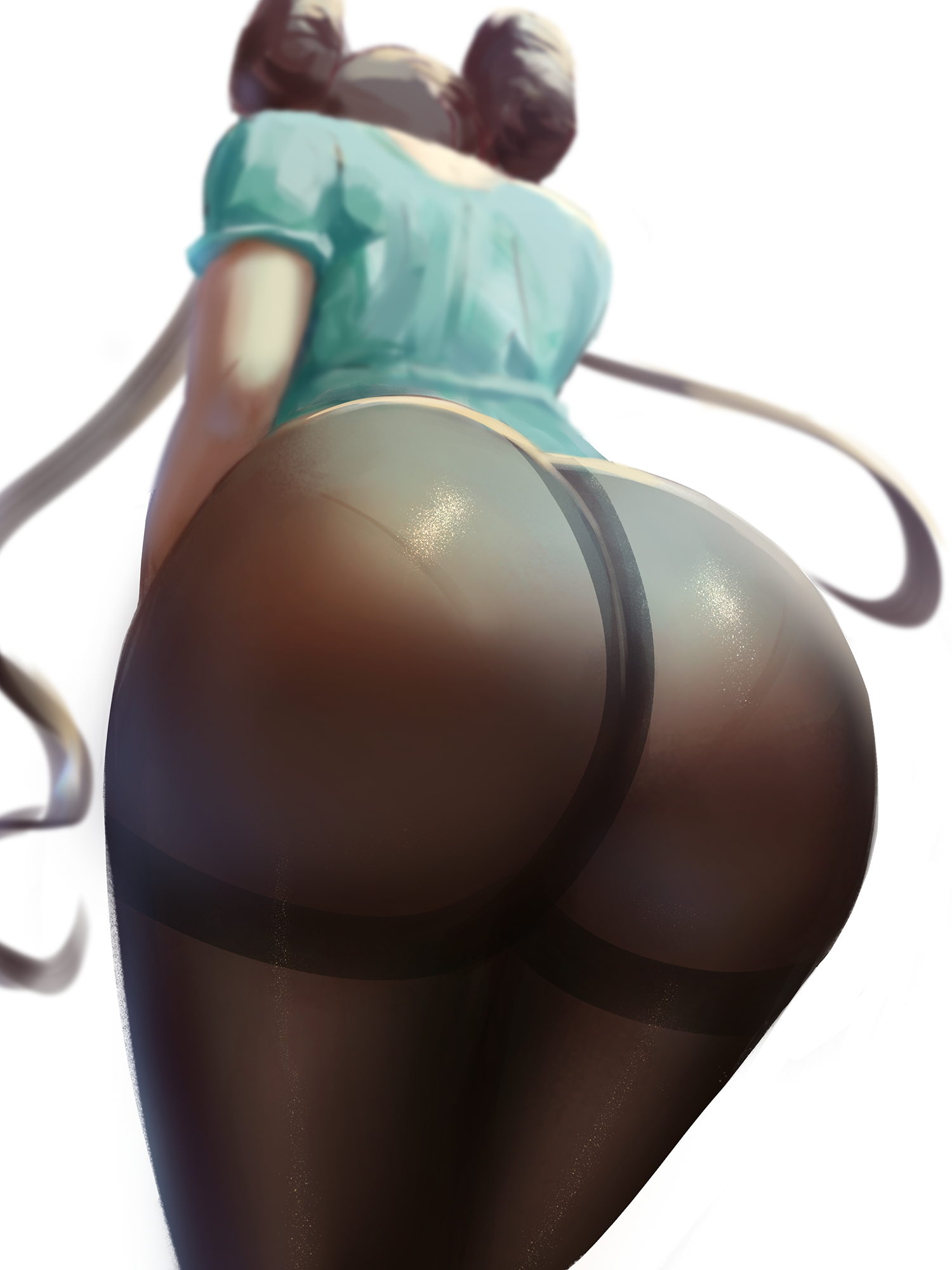 1girls, ass, breasts, duplicate, female, hi res, higher resolution available, huge ass, light skin, light-skinned female, long hair, low-angle view, nintendo, pantyhose, pokemon, pokemon bw2, rosa (pokemon), sana!rpg, simple background, twin buns, twintails