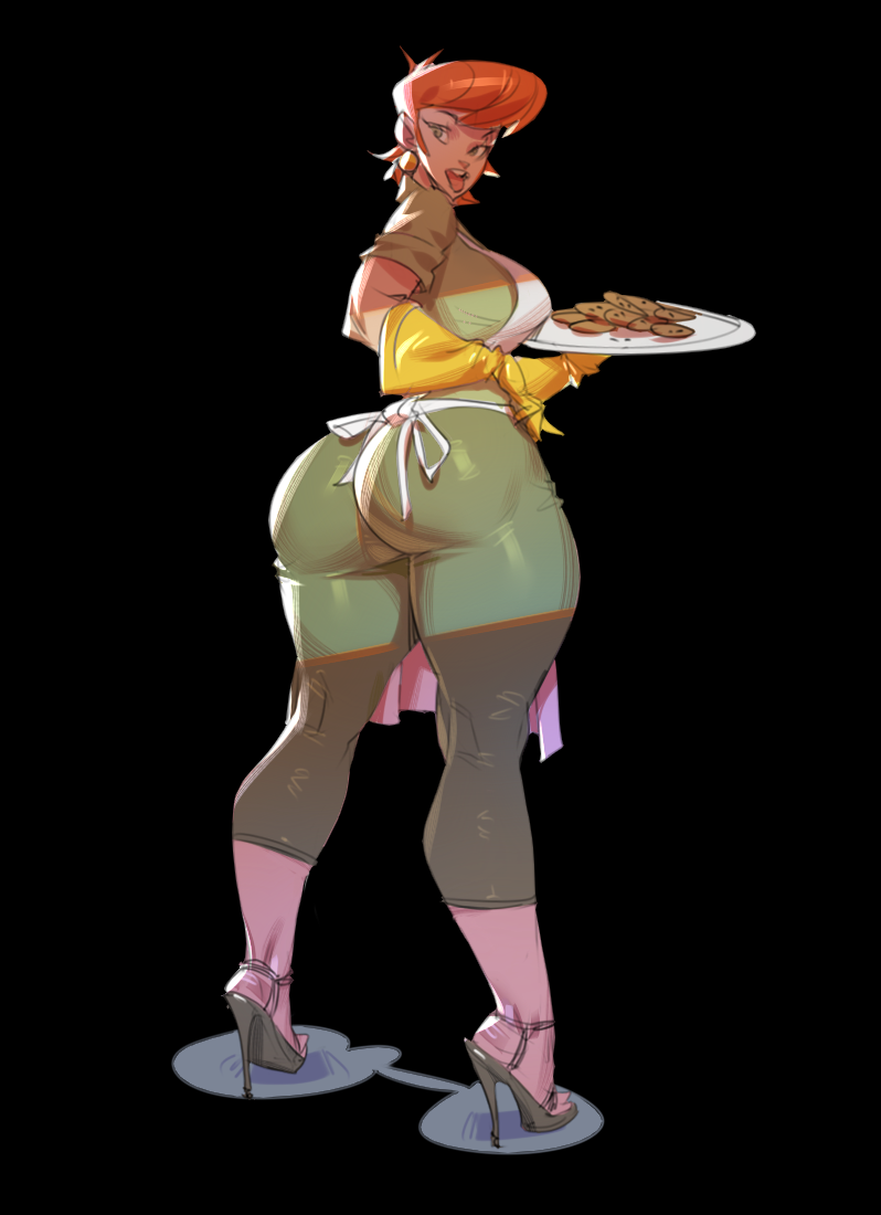 apron ass bare_calves black_background breasts bubble_butt busty butt calves capri_pants cartoon_network clothed cookies dat_ass dexter's_laboratory dexter's_mom earrings feet female female_only food footwear gloves green_eyes high_heels hourglass_figure huge_ass human inputwo large_breasts looking_back mature mature_female milf open_mouth orange_hair pants short_hair solo thick_thighs tight_clothes tight_clothing toes tongue tongue_out voluptuous wide_hips