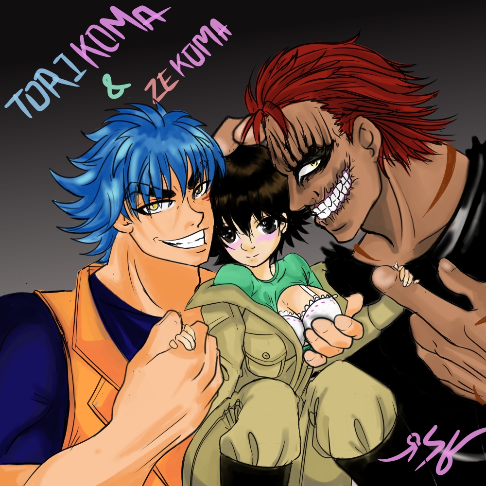 cazador genderswap_(mtf) komatsu_(toriko) rayo_raitei rayo_raitei_art rule_63 toriko toriko_(character) toriko_(series) trio zebra_(toriko)