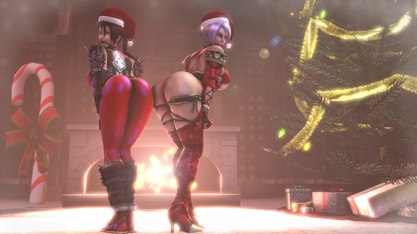 2girls, 3d, ass, christmas, christmas outfit, female, female only, isabella valentine, open toe shoes, soul calibur, tagme, taki (soulcalibur)