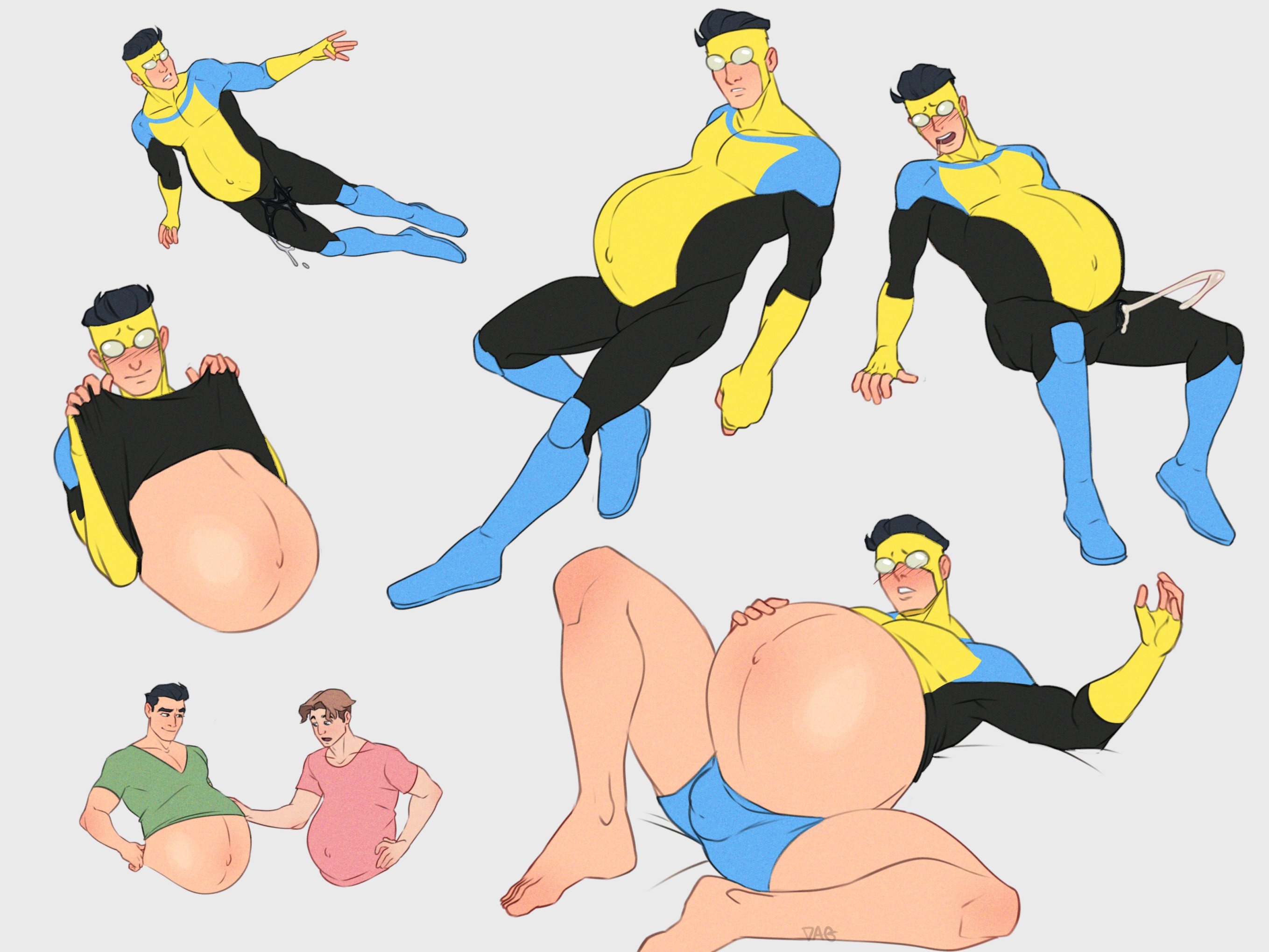 big belly, blushing, boxers, boxers (clothing), cum, cum through clothes, ejaculation, hand on belly, invincible, lifting shirt, male, male only, male pregnancy, mark grayson, mpreg, pregnancy, pregnant, pregnant belly, pregnant male, tagme, wet, william clockwell