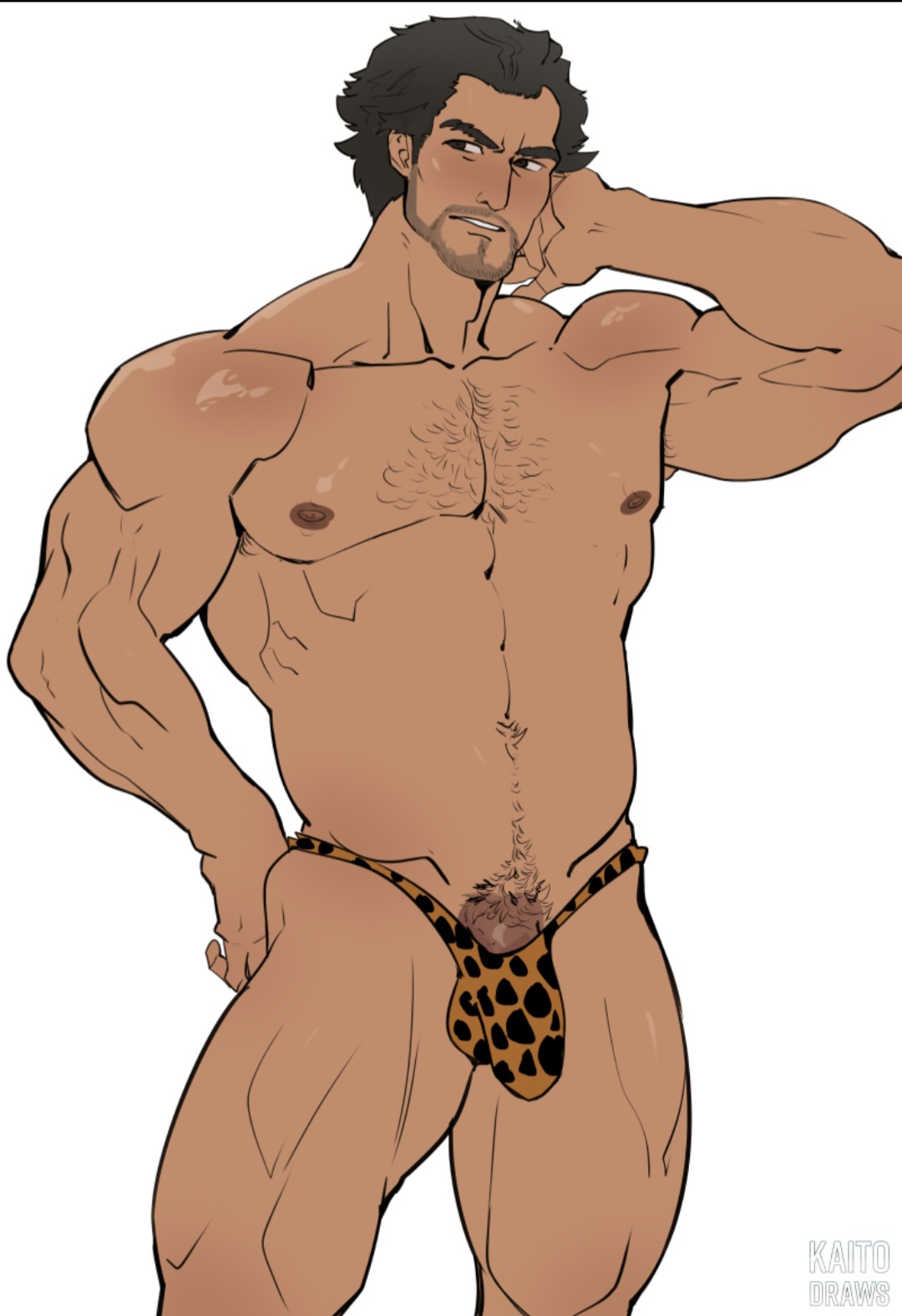 adachi koichi, bara, barely clothed, barely covered, brown hair, daddy, dilf, hairy, hairy chest, kaito draws, leopard print, male, male focus, male only, marvel, marvel comics, masculine male, muscular, muscular arms, muscular legs, muscular male, older male, partially clothed, partially clothed male, partially nude, partially undressed, rugged, scantily clad, skimpy, skimpy clothes, solo male, speedo, thong, thong bikini, thong only, yakuza (series), yaoi