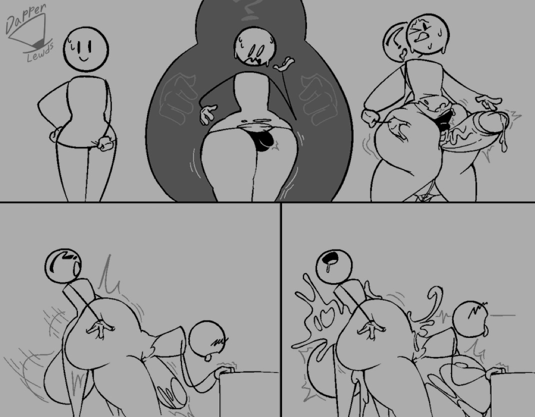 ambiguous consent, balls, breasts, bulge, cum, cum inside, dapperlewds, futanari, hyper balls, hyper genitalia, hyper penis, inflation, intersex, no tits, penis, size difference, small tits, stickman, stomach bulge, thick thighs