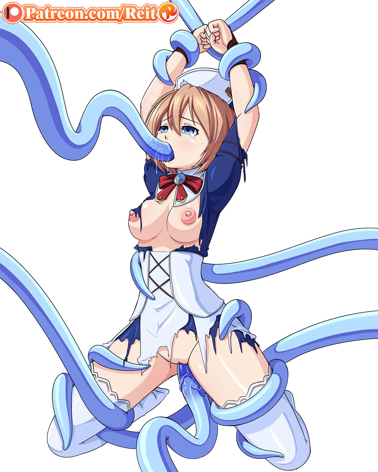 1girls, 2017, areolae, blanc, blonde hair, blue eyes, blue tentacles, bondage, breasts, clothed sex, clothing, compile heart, cyberdimension neptunia, double penetration, female, idea factory, neptunia (series), nipples, nude, open mouth, oral, penetration, pussy, rape, reit, restrained, restrained by tentacles, short hair, solo, spread legs, suspended via tentacles, suspension, tears, tentacle, tentacle around waist, tentacle in mouth, tentacle in pussy, tentacle rape, tentacle sex, tentacles around arms, tentacles around legs, thighhighs, torn clothes, uncensored, vagina, vaginal penetration, white legwear, white thighhighs, wide hips