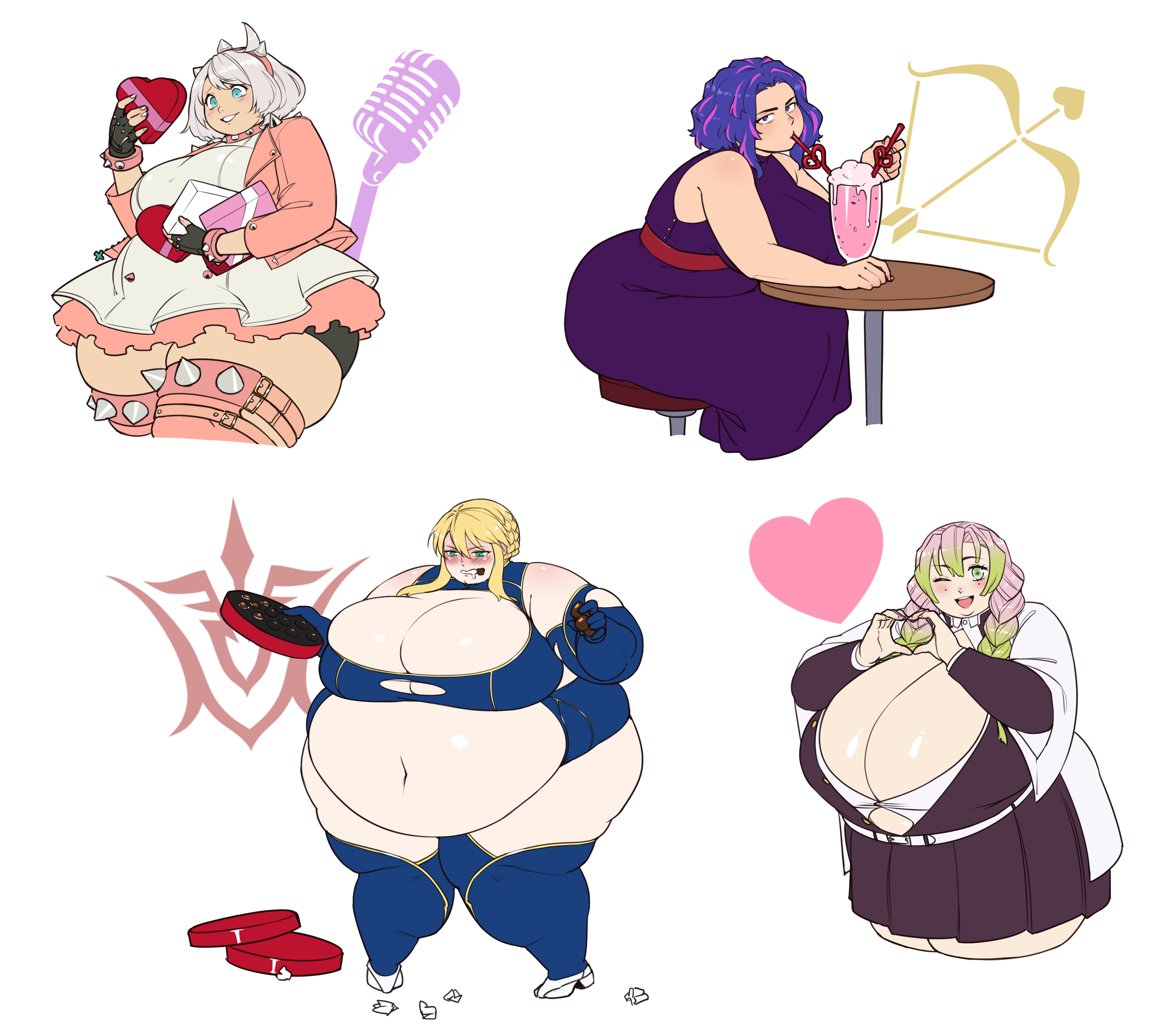 ass, bbw, belly expansion, better with salt, big belly, big breasts, boku no hero academia, breasts, colored sketch, demon slayer, elphelt valentine, fat, fat belly, fat female, fate (series), female, guilty gear, kanroji mitsuri, kimetsu no yaiba, lady nagant, my hero academia, obese, overweight female, saber, tagme, thick thighs, thighs, weight gain