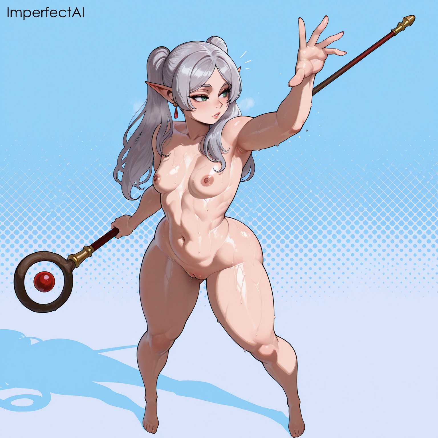 1girls, ai generated, breasts, feet, female, female focus, female only, frieren, frieren beyond journey's end, imperfectai, light skin, light-skinned female, navel, nipples, nude, nude female, pale skin, pale-skinned female, pointy ears, pussy, sousou no frieren, toes, twintails, uncensored, white hair