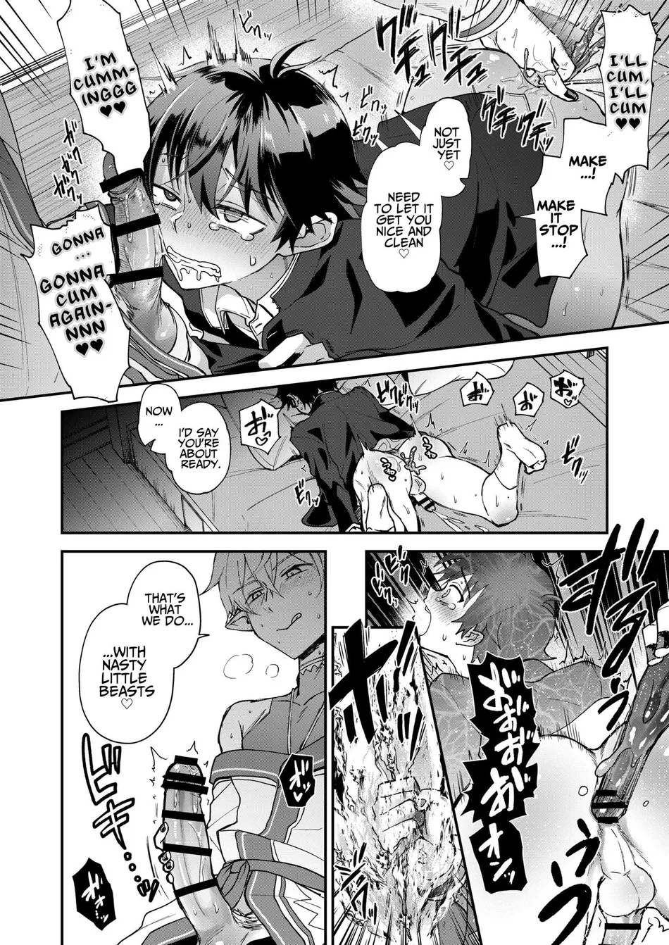 2boys big_penis blush blushed_face crying crying_with_eyes_open dick doujinshi english_text male male/male mind_break orgasm_face original_character original_characters smirk yaoi