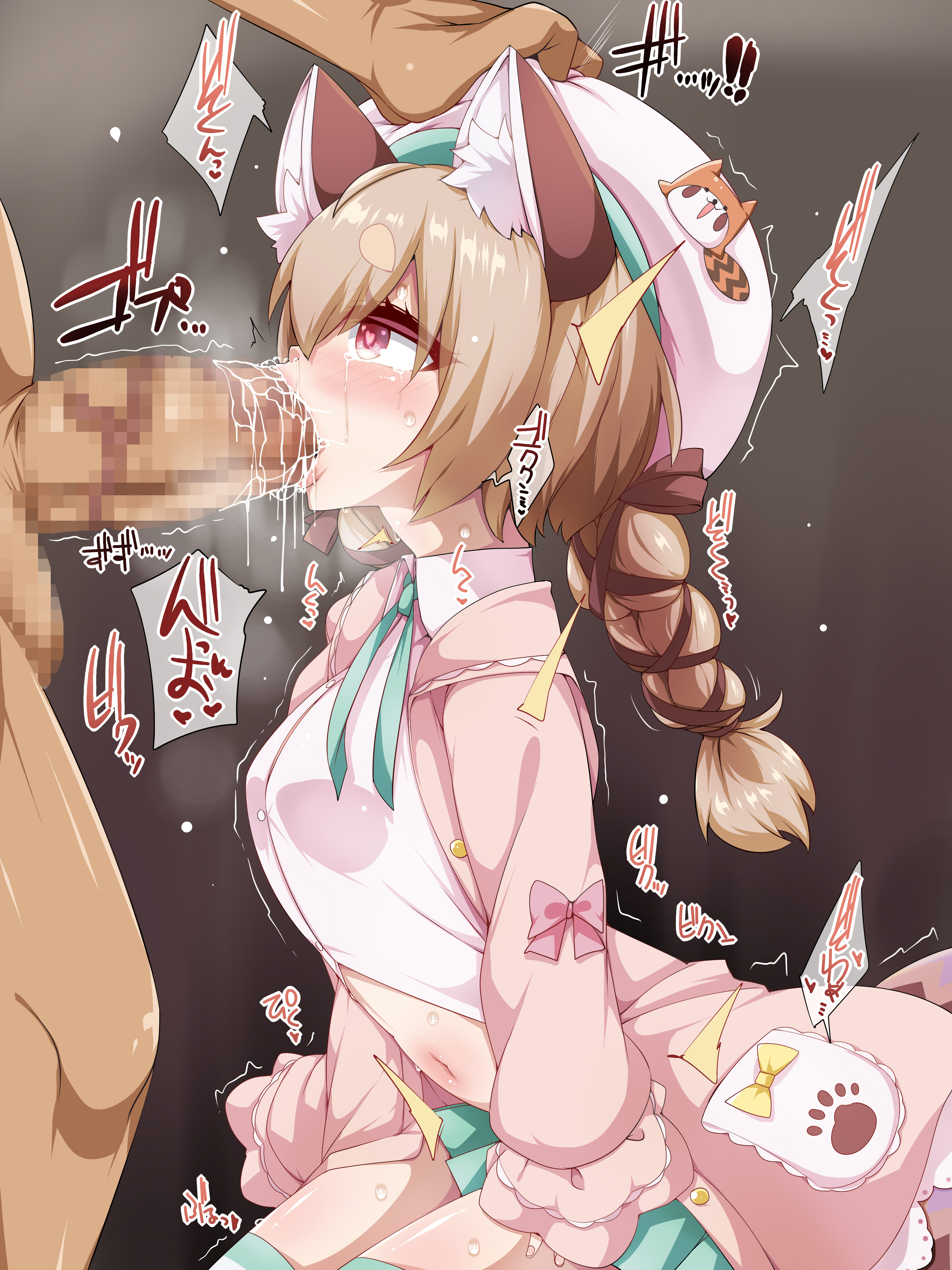 1boy, 1girls, animal ears, female, haruba rayden, heart-shaped pupils, komachi panko, male, penis, phase alias, phase connect, sweat, tail, virtual youtuber
