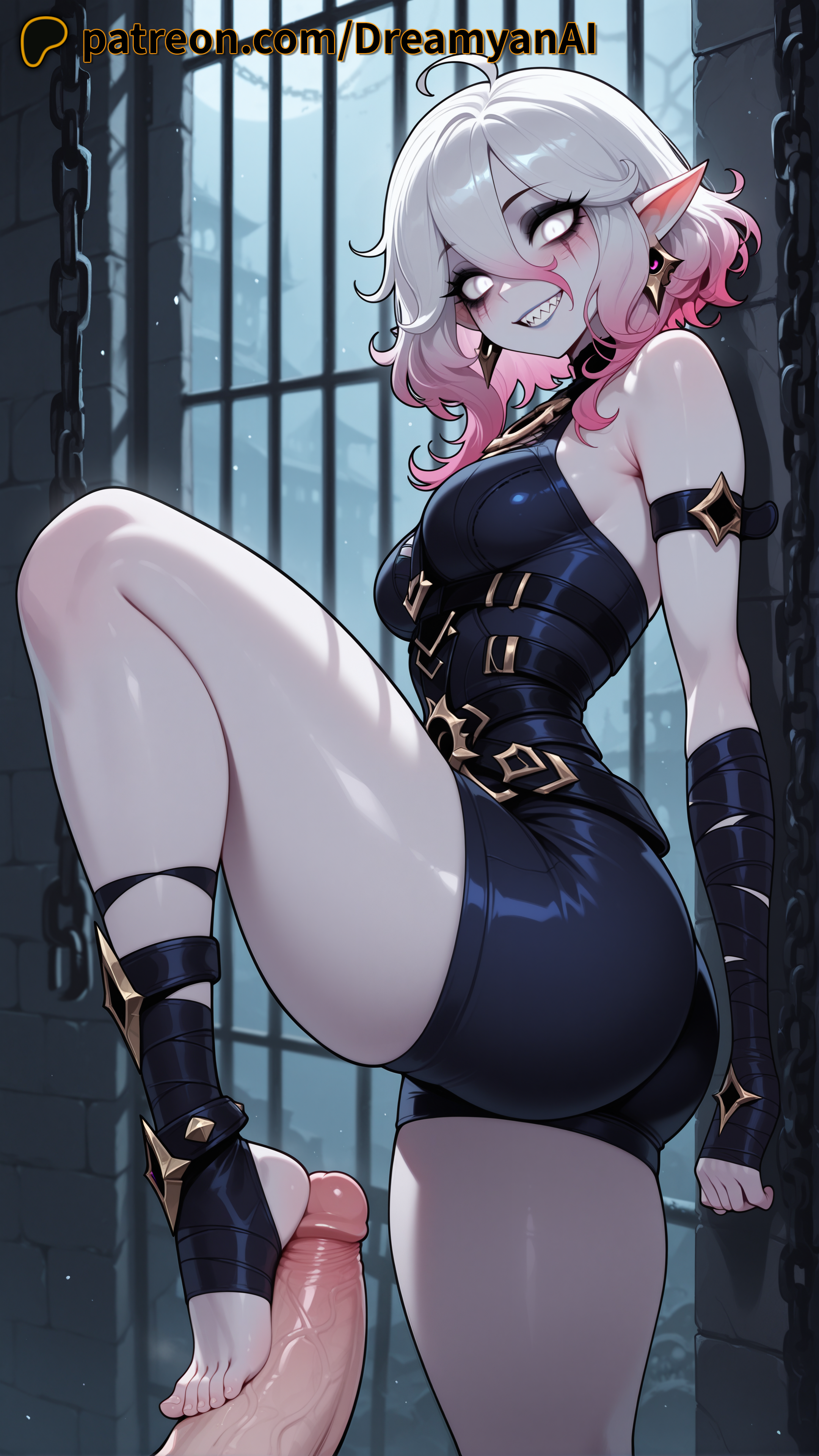 1girls, 4k, ai generated, barefoot, breasts, briar (league of legends), close up, close up footjob, close up view, close-up, close-up footjob, closeup, closeup footjob, closeup view, dreamyan ai, feet, female, foot fetish, footjob, hi res, high quality, high resolution, highres, league of legends, medium breasts, pale skin, sharp teeth, smile, smiling, thick ass, thick thighs, thighs, toes, uncensored, white body, white eyes, white hair, white skin