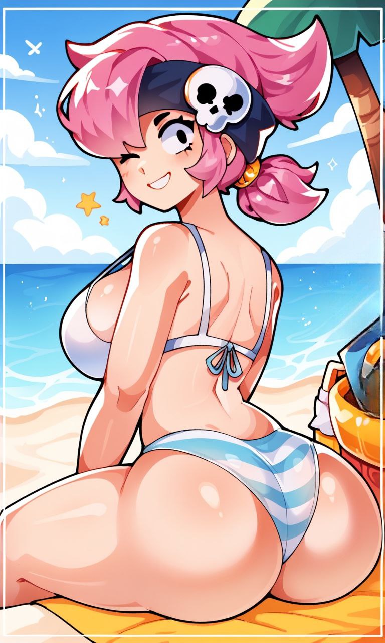 ai generated, ass, big ass, big butt, brawl stars, cute face, female, penny (brawl stars), sexy pose