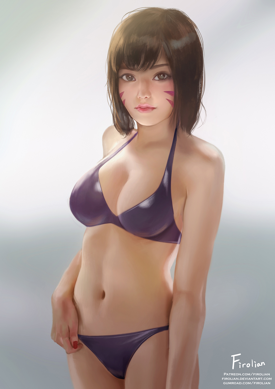 bikini, breasts, cleavage, d.va, female, female only, firolian, looking at viewer, overwatch, solo