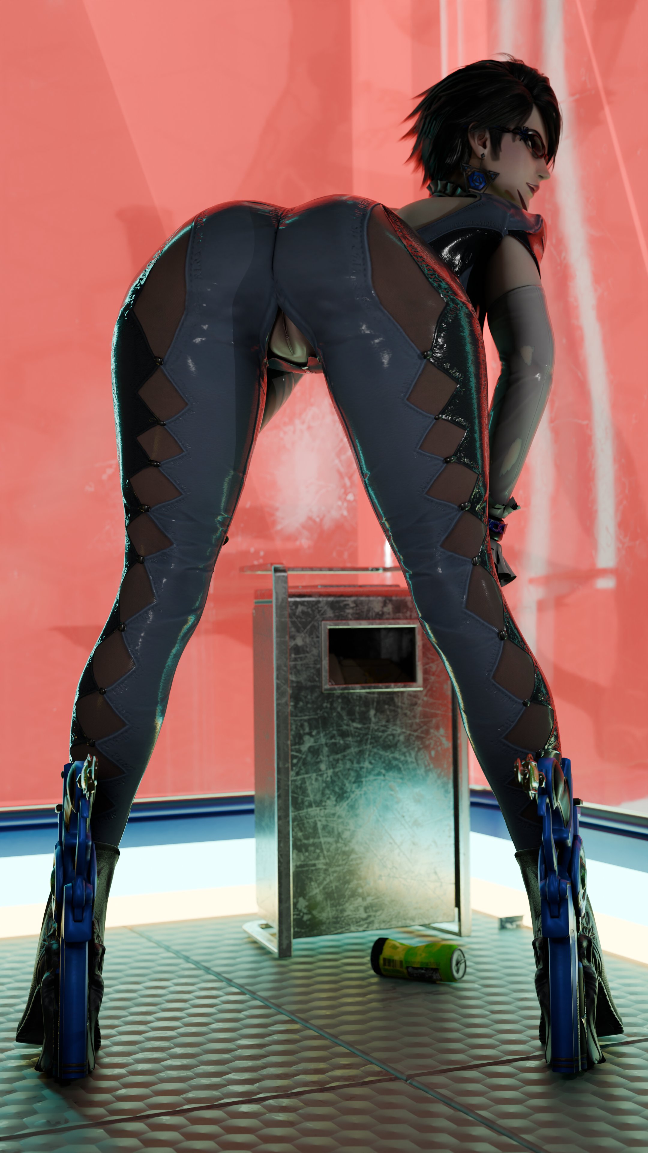 3d, ass, ass focus, bayonetta, bayonetta (character), bayonetta 2, bent over, exposed pussy, female, glasses, high heels, latex clothing, nintendo, pussy, shaddoll x