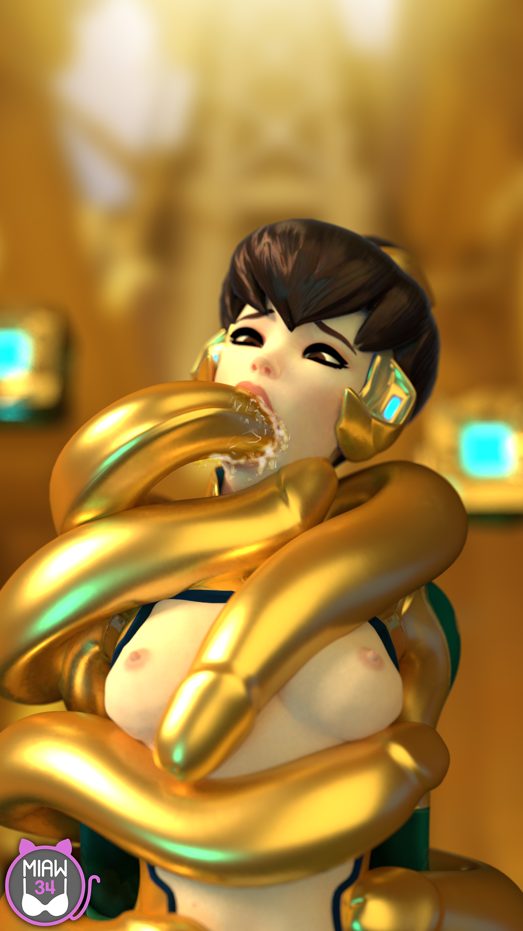 1girls, 3d, alternate costume, areolae, bondage, breasts, d.va, fellatio, female, junebug d.va, miaw34, nipples, oral, overwatch, overwatch 2, tentacle, tentacle sex