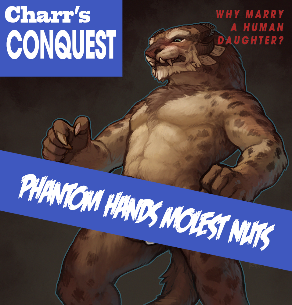 4_ears anthro big_claws blush censored charr edit fan_character fanart feline furry green_eyes guild_wars horns male male_only multicolored_fur muscular muscular_male nude simple_background snowskau solo text tuft video_games