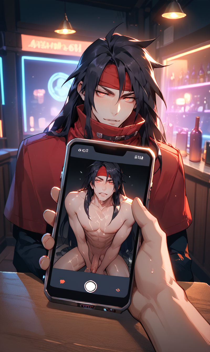 2boys ai_generated black_hair cum cum_on_body final_fantasy_vii gay light-skinned_male light_skin long_hair looking_at_viewer male_only muscles muscular muscular_male naked nipples nude nude_male only_male open_mouth penis phone public red_eyes sitting vincent_valentine yamixxxai yaoi