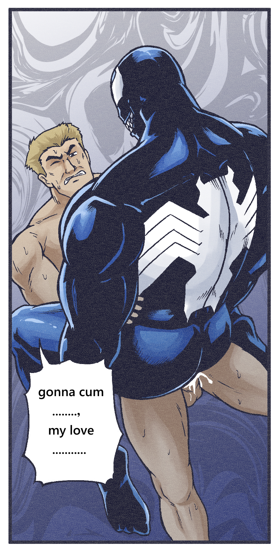 2boys anal anal_sex ass big_butt bodily_fluids cum duo eddie_brock genital_fluids genitals hair hi_res human humanoid male male/male male_only male_penetrated male_penetrating mammal marvel nude orange-lin penetration penis sex simple_background spider-man_(series) symbiote venom_(marvel) yaoi