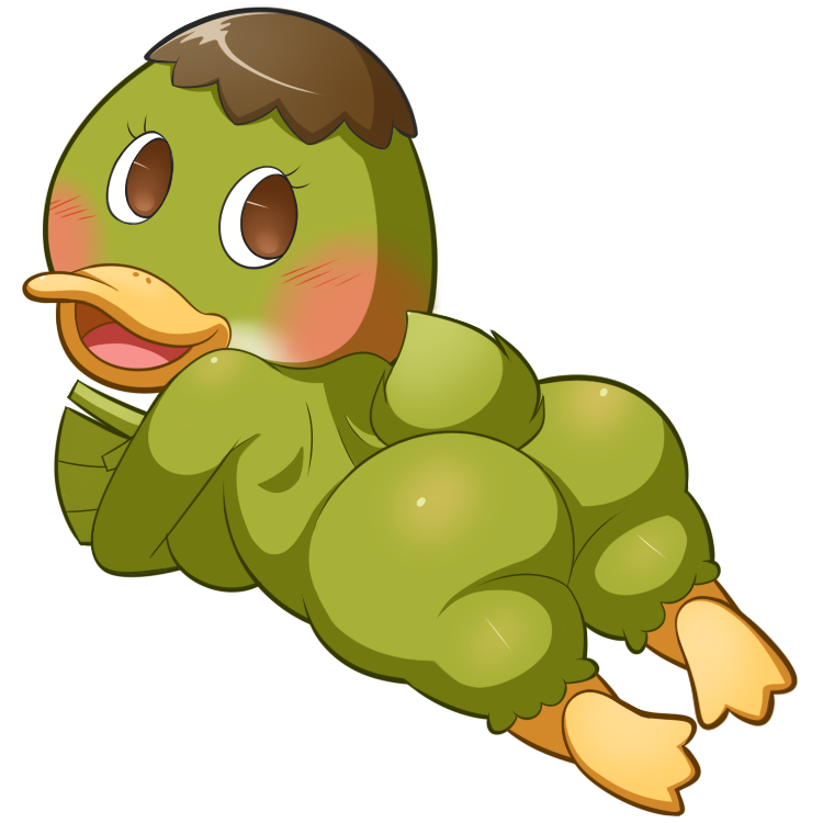 anatid animal_crossing avian big_ass big_butt brown_eyes brown_hair bubble_ass bubble_butt deena_(animal_crossing) duck green_feathers laying_down nerdoodlen transparent_background webbed_feet