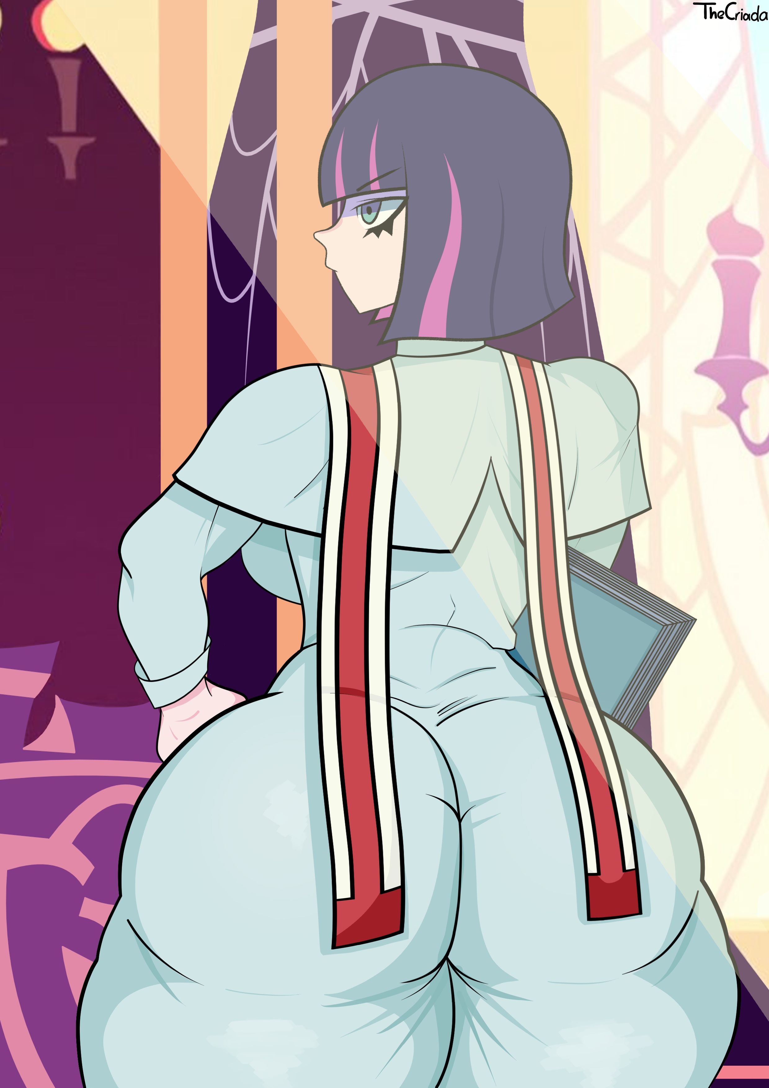 1girls, 1milf, ass, ass focus, back view, big ass, big thighs, blue hair, church, church interior, female, female focus, female only, gigantic ass, green eyes, huge ass, milf, multicolored hair, new panty & stocking with garterbelt, nun, nun outfit, panty & stocking with garterbelt, pink hair, priest, purple hair, short hair, sister stockiel, solo female, standing, stocking anarchy, thecriada, thicc, two-tone hair, wide hips