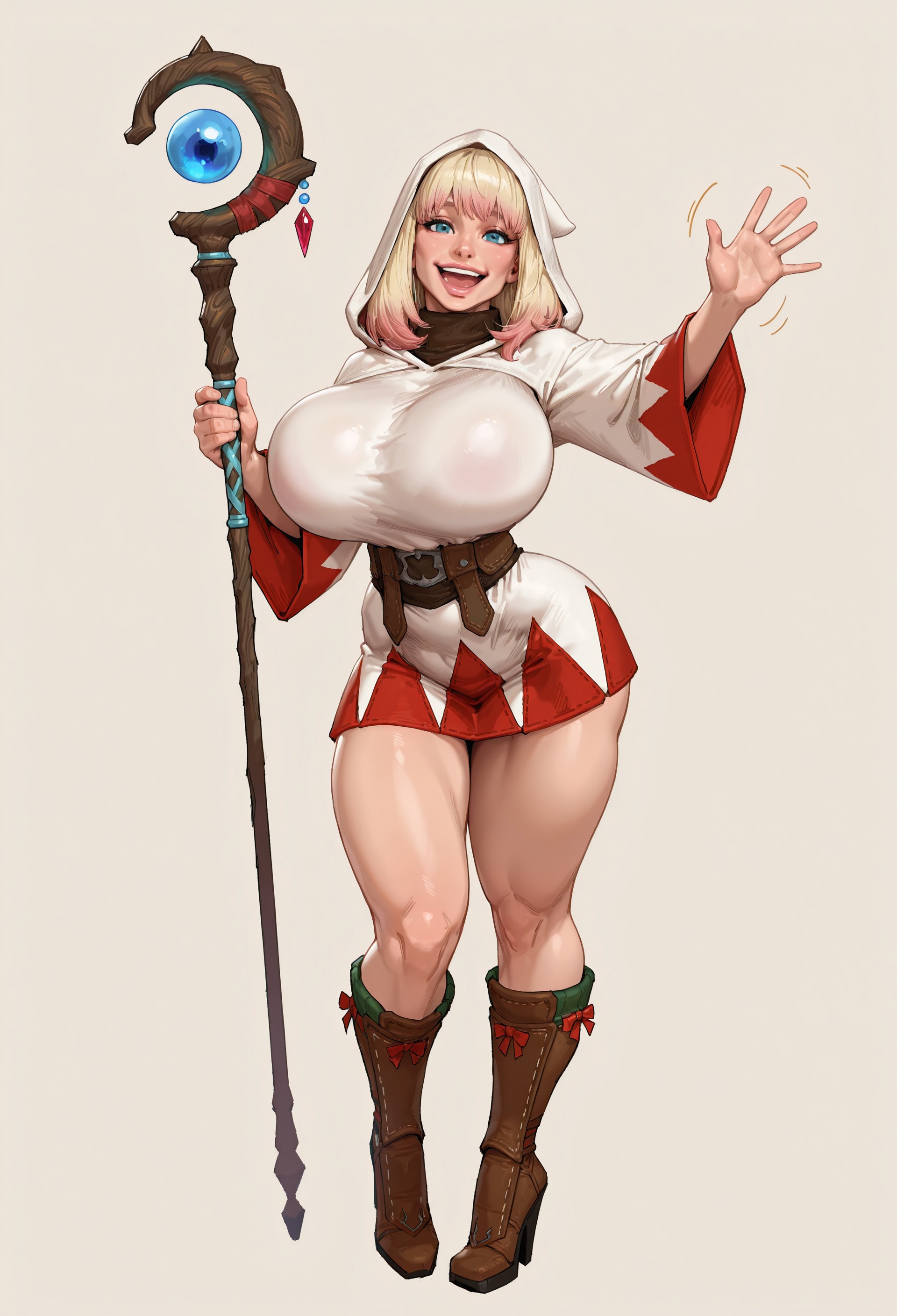 ai generated, ass, big lips, bimbo, bimbo lips, bimbofication, blonde hair, breasts, bubble ass, bubble butt, busty, caked up, child bearing hips, cleavage, covered nipples, curves, curvy, curvy body, curvy female, curvy figure, erect nipples under clothes, fat ass, female, female only, final fantasy, full lips, fully clothed, high heel boots, high heels, hourglass figure, huge breasts, logan d, original character, paag, skin tight, solo female, thick, thick thighs, voluptuous, white mage