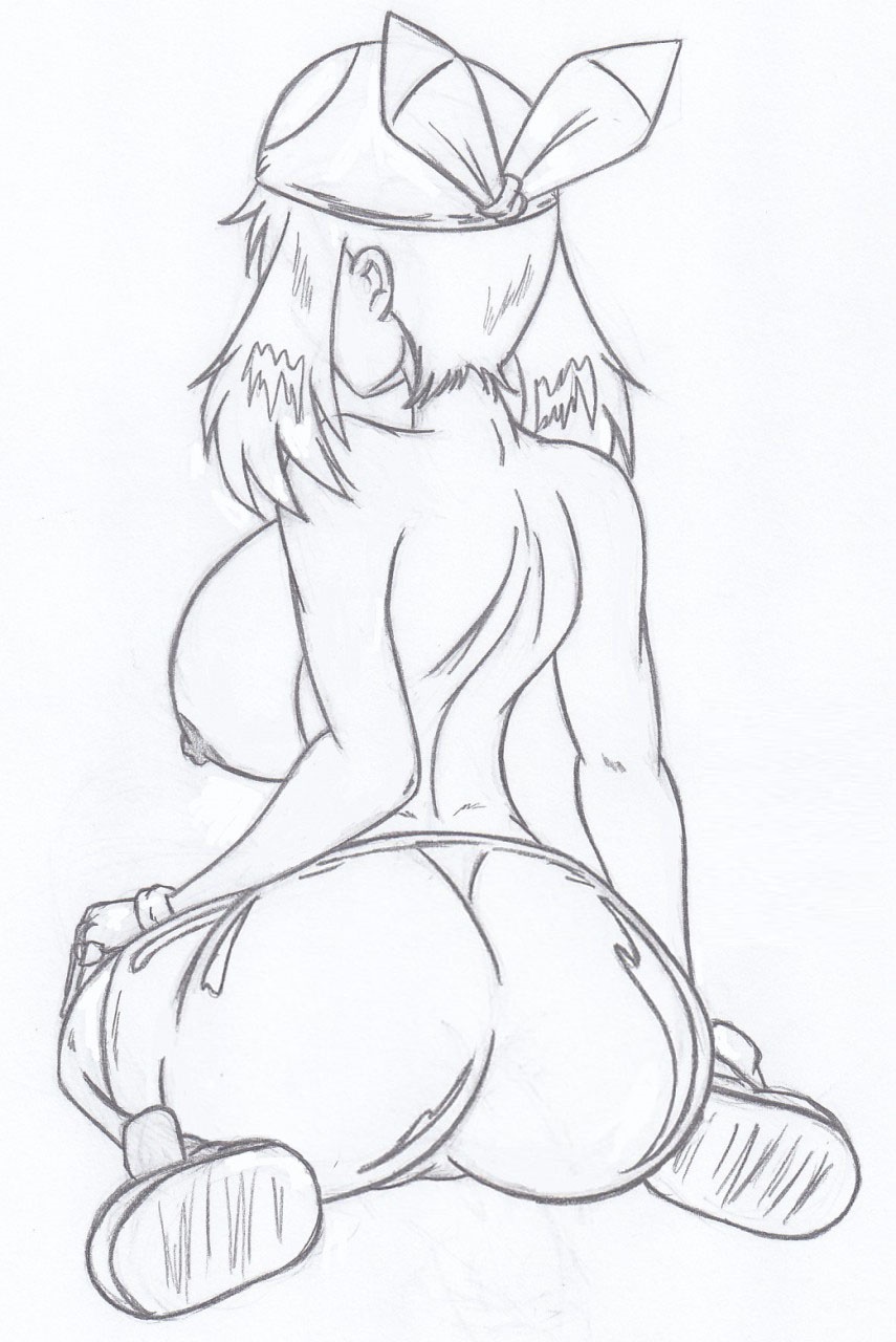 areolae ass back back_view bandana breasts dat_ass female female_only footwear full_body gloves highres huge_ass huge_breasts human human_only kneeling line_art long_hair may_(pokemon) moaja monochrome nintendo nipples pokemon shoes shorts sideboob skin_tight solo tagme tight_clothes topless white_background