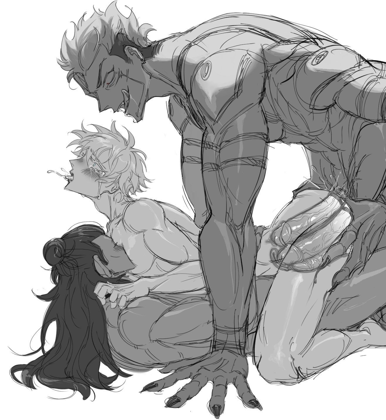 4 arms, cuntboy, diphallia, diphallism, double penetration, gay, grabbing ass, intersex, jujutsu kaisen, long hair, long-haired male, male, male only, multi arm, multi genitalia, multi limb, multi penis, muscular, muscular male, penis, penis in pussy, pussy, ryoumen sukuna (jujutsu kaisen), satoru gojo, sex, sucking nipples, suguru geto, tattooed arm, threesome, tongue, tongue out, trio, triple penetration, white hair, xyu909661, yaoi
