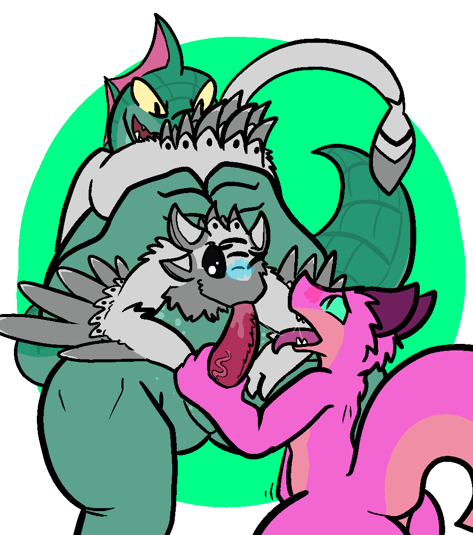 2017 aliasing anthro avali beastie_(abonshell) blue_blush blush cunnilingus erection fellatio female group group_sex kobold lizard male monster nude oral oreo_(colorshy) penetration penis reptile scalie sex size_difference spaffy straight threesome tongue tongue_out trout_(artist) vaginal_penetration