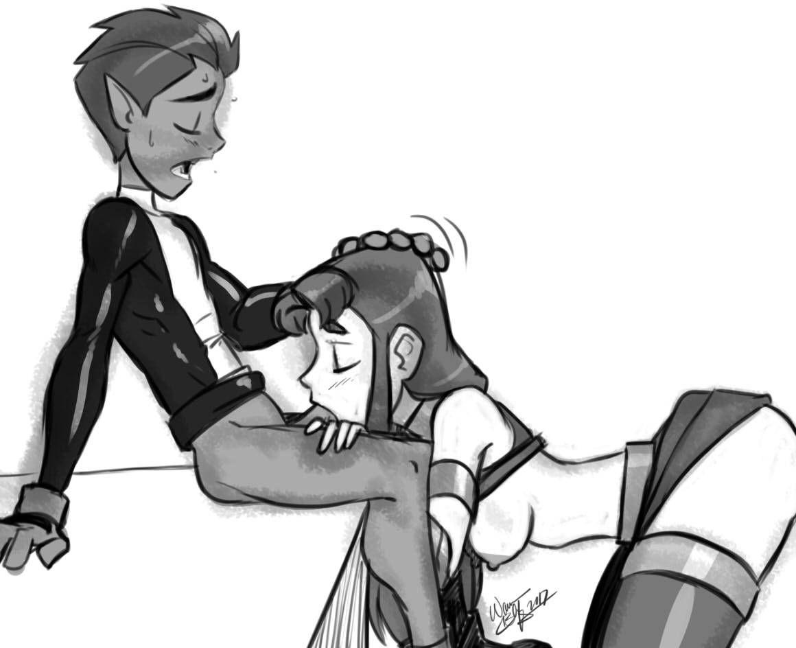 1boy, 1girls, 2017, aeolus06, alien, alien girl, alien humanoid, beast boy, blowjob, boots, breasts, cartoon network, clothed sex, dc, dc comics, fellatio, female, garfield logan, greyscale, koriand'r, long hair, male, monochrome, mostly nude, nude, oral, oral sex, partially clothed, partially clothed female, penis, pointy ears, sex, spiky hair, starfire, straight, tamaranean, teen titans