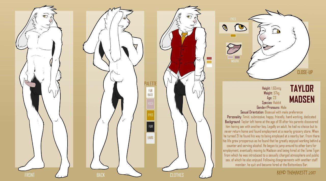 1boy animal_genitalia anthro bottomless clothed clothing fur furry girly lagomorph male male_only mammal model_sheet nude original_character penis rabbit sheath solo testicles text thedarkestt vest white_fur