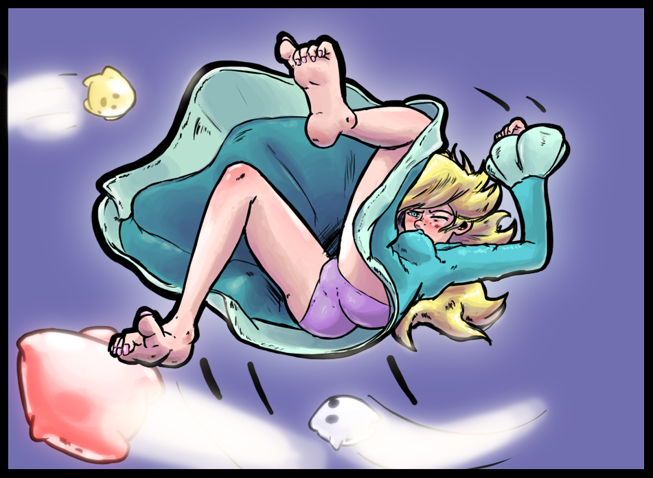 1girls blonde_hair dress ecarlate falling feet female human long_hair luma mario_(series) nintendo panties princess_rosalina purple_panties star stars straight_hair super_mario_galaxy underwear upskirt