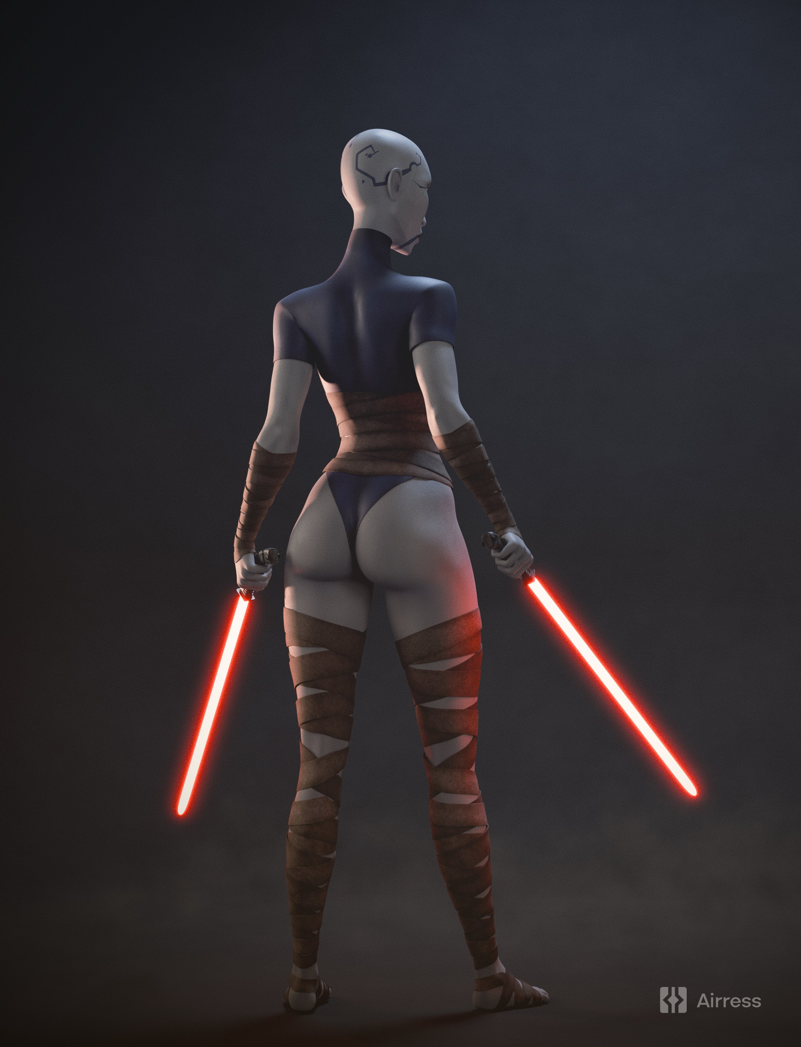 1girls, 2025, 3d, 3d (artwork), airress3d, airress3d (3d-modeller), asajj ventress, ass, assassin, athletic, athletic female, bald, bald female, big ass, blender, bubble ass, bubble butt, clone wars, clothed, clothing, dual wielding, female, female only, grey body, grey skin, grey-skinned female, hi res, highres, leotard, lightsaber, lucasfilm, nightsister, no sex, pinup, pose, posing, presenting, presenting ass, red lightsaber, showing off, simple background, standing, star wars, thick ass, thick thighs, watermark, weapons