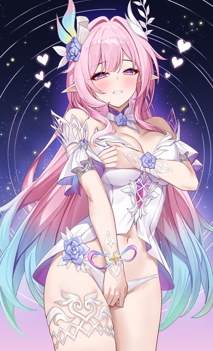 1girls, breasts, cyrene (honkai: star rail), cyrene (ripples of past reverie) (honkai: star rail), demiurge (honkai: star rail), exposed breasts, honkai: star rail, lingerie, long hair, lunacle, pink hair, purple eyes, very long hair, white lingerie