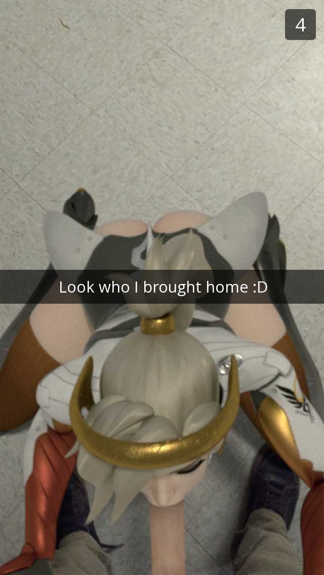 3d, blonde hair, breasts, fellatio, female, male, mechanical halo, mercy, oral, overwatch, penis, snapchat, straight