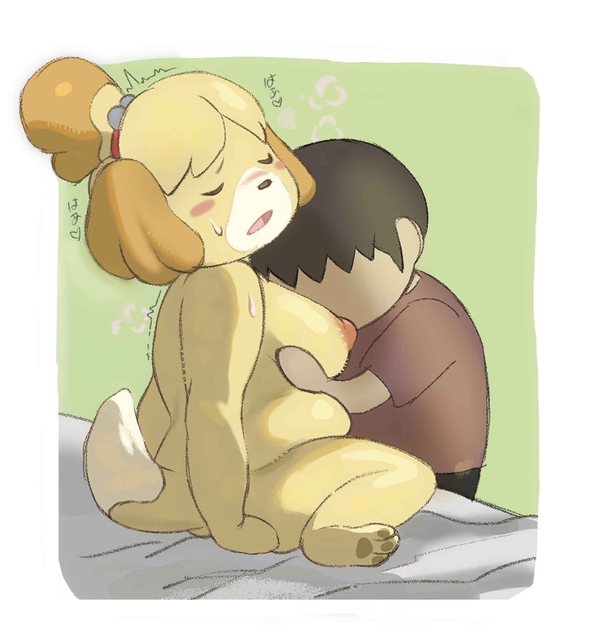 1boy, 1girls, 2025, 2d, animal crossing, animal crossing boy, anthro, barefoot, blush, breasts, breasts out, canid, canine, canis, chubby, chubby female, domestic dog, face in breasts, feet, female, furry, hand on breast, human, isabelle (animal crossing), light skin, light-skinned male, male, motorboating, naked, naked female, nintendo, nude, nude female, paws, plump, tail, totonpe77, twitter link, villager (animal crossing), yellow fur