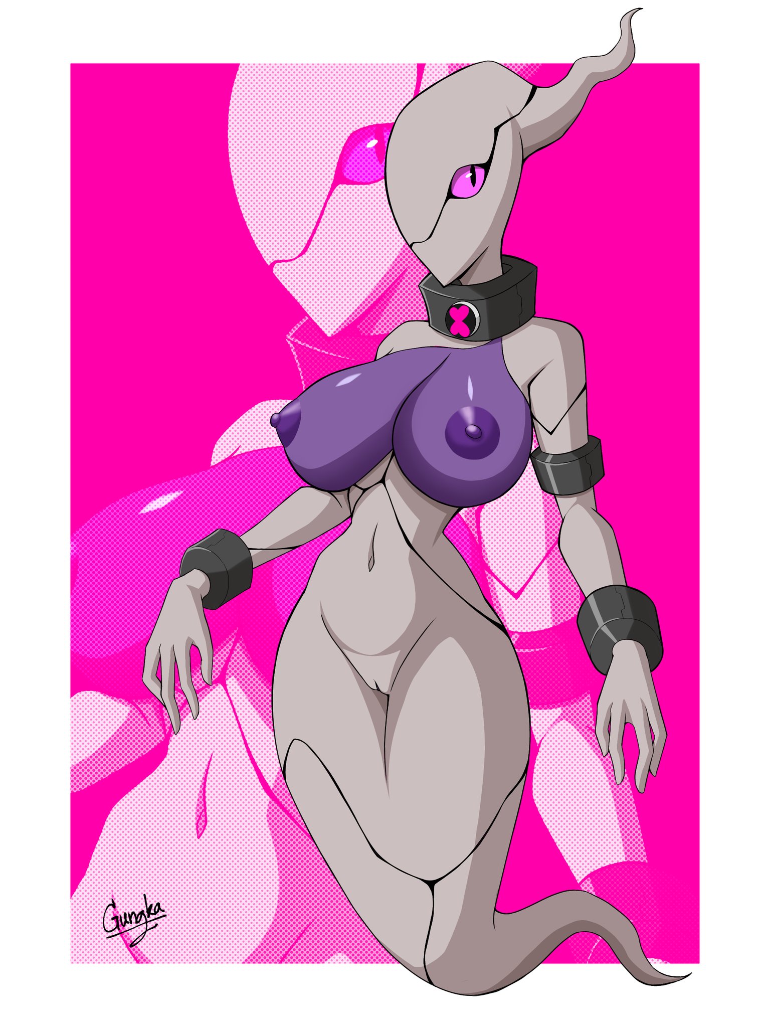 1girls, alien, alien girl, alien humanoid, ben 10, big breasts, breasts, chaquetrix, ectonurite, ghost, ghost girl, ghost tail, ghostfreak, gungkagiggog, nipples, one-eyed, pink eyes, purple breasts, purple nipples, pussy, solo, vagina