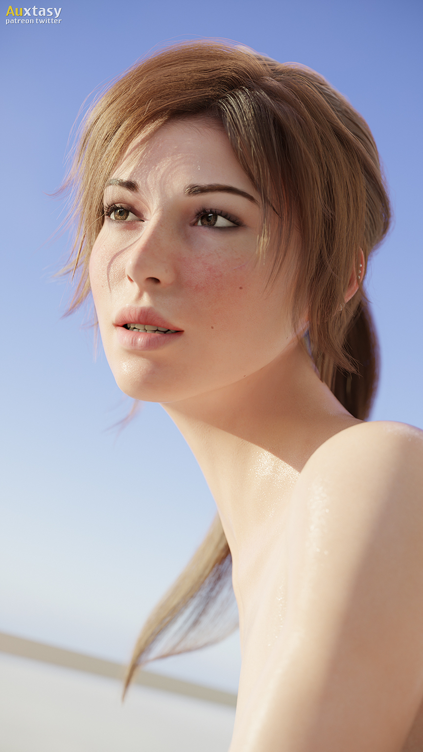 1girls, 3d, auxtasy, blender cycles, brown hair, female, female focus, female only, lara croft, lara croft (survivor), naked, ponytail, solo, tomb raider, tomb raider (survivor)