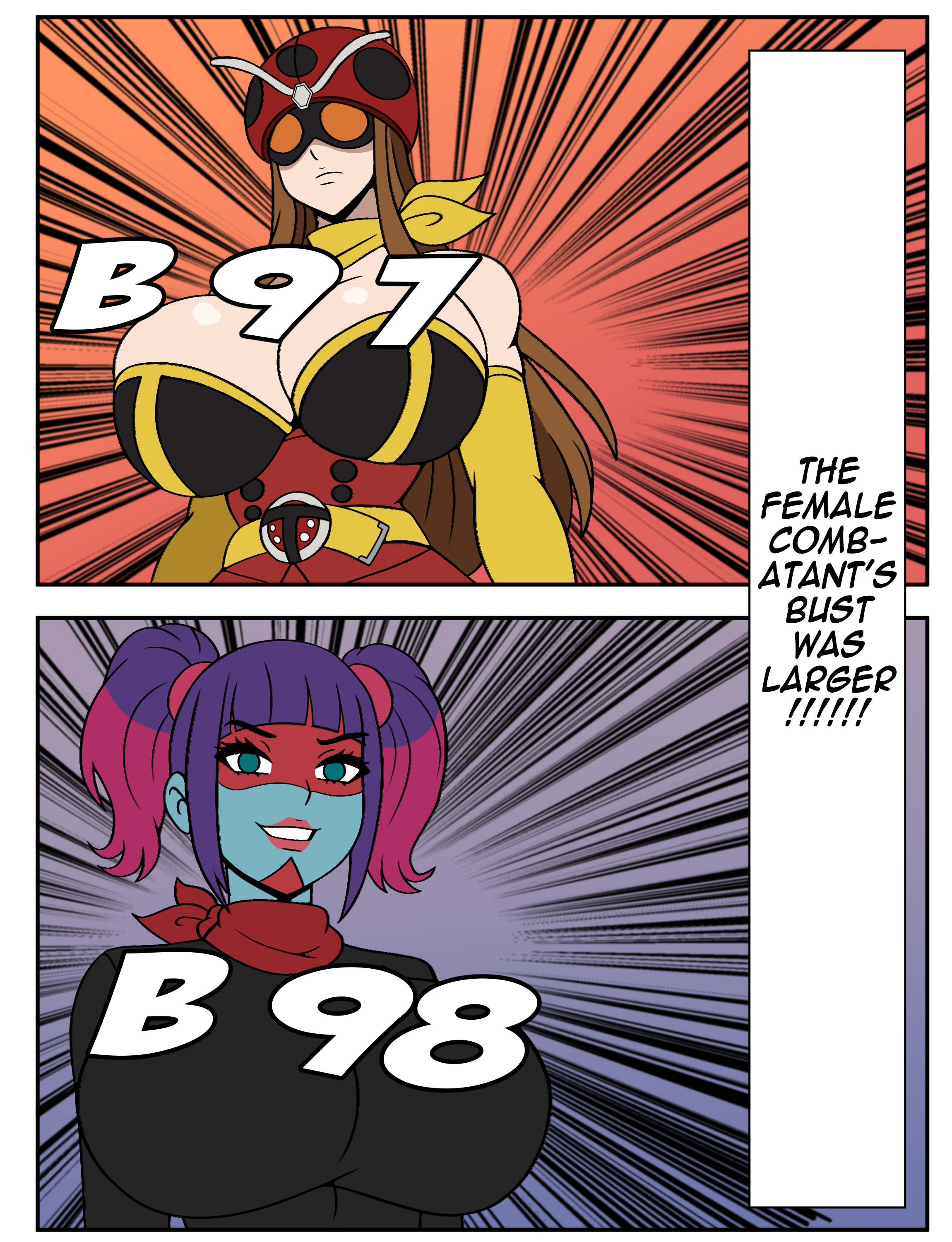 2girls, big breasts, breast size difference, breasts, busty, curvy, electro wave human tackle, english text, female, glasses, huge breasts, human, iggy-bomb, kamen rider, long hair, manga, okada yuriko, shocker (kamen rider), short hair, superheroine, text, toujima tanzaburou wa kamen rider ni naritai, villainess, yukarisu
