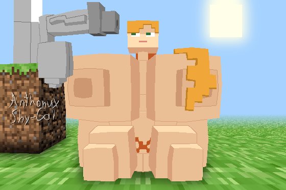 1boy, 1girls, alex (cyanu), alex (minecraft), areolae, barefoot, big breasts, blocky anatomy, blocky body, breasts, completely nude, completely nude female, female, full body, grey skin, huge cock, luke (cyanu), minecraft, naked, naked female, nipples, nude, nude female, shy nsfw
