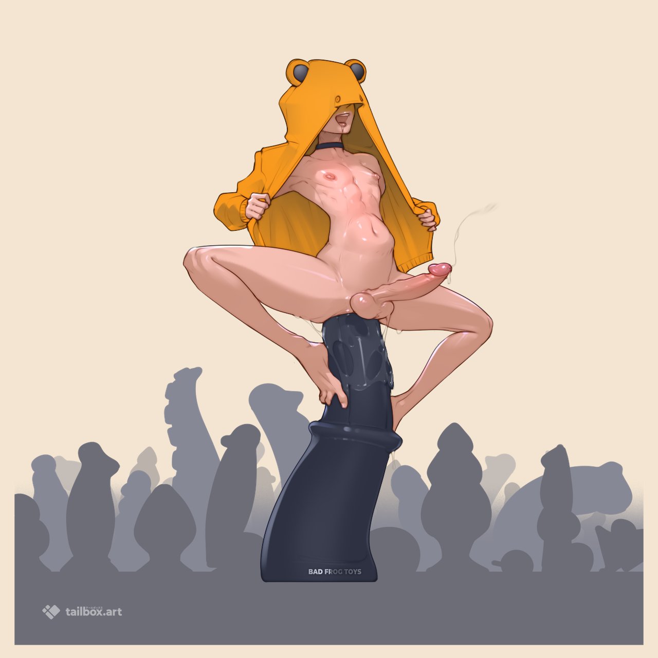 anal, balls, dildo, dildo in ass, dildo sitting, erection, femboy, femboy only, femboy penetrated, hoodie, male, nipples, orange clothing, orange hoodie, original, penis, pleasured, stomach bulge, tailbox
