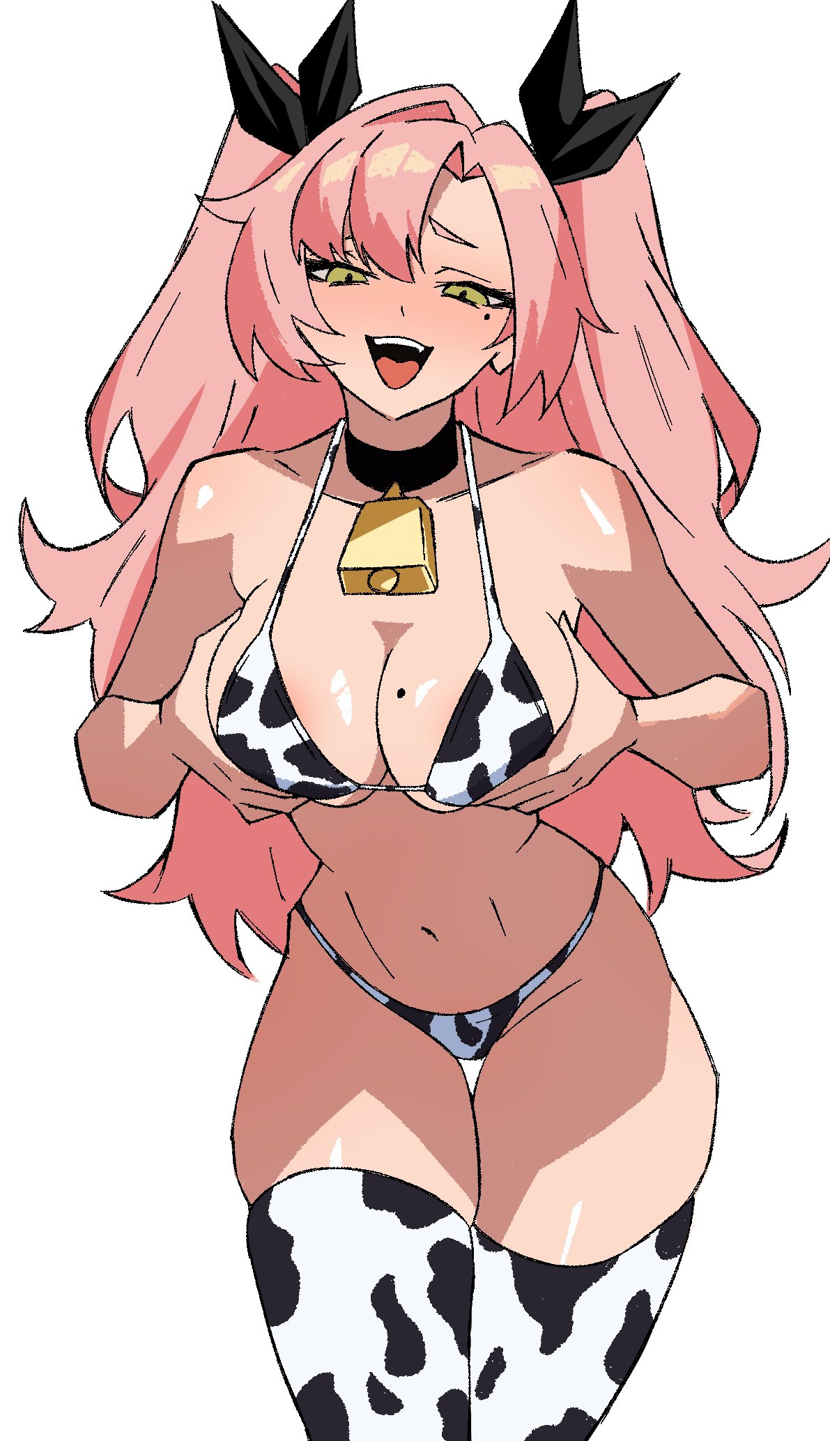 bikini, breasts, cow print, cowbell, nicole demara, pink hair, ritorugalaxy, tagme, zenless zone zero