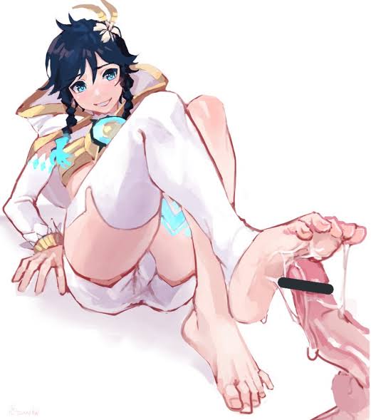 2boys, 2d, artist request, cum, feet, femboy, foot fetish, footjob, gay, genshin impact, male, male only, venti (genshin impact), yaoi