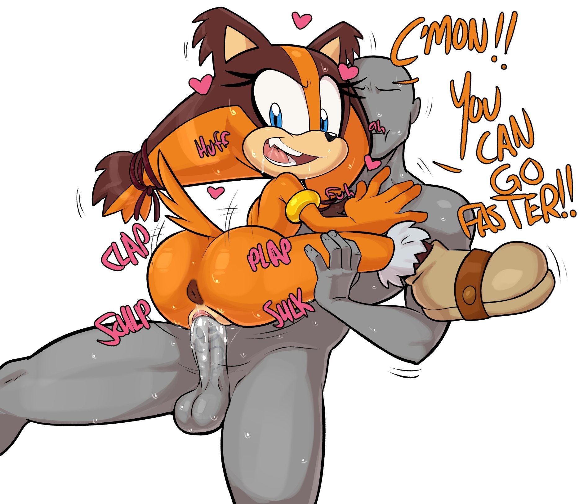 anthro, anthro penetrated, anus, ass, badger, balls, big ass, big butt, blue eyes, clothing, dark anus, dialogue, duo, encouragement, english text, erection, eyeless male, faceless human, female, female on human, female penetrated, footwear, footwear only, fur, genitals, guillion, guillion (toshkarts), heart symbol, hi res, human, human on anthro, human penetrating, human penetrating anthro, humanoid genitalia, humanoid penis, interspecies, looking back, male, male human, male human/female anthro, male on anthro, male penetrating, male penetrating anthro, male penetrating female, male/female, mammal, moan, mostly nude, mustelid, musteline, naked footwear, nude, nude anthro, nude female, orange body, orange fur, penetration, penile, penile penetration, penis, penis in pussy, pussy, sega, sex, shoes, shoes only, simple background, sonic (series), sonic boom, sonic the hedgehog (series), sound effects, sticks the badger, sticks the jungle badger, straight, text, vaginal penetration, white background