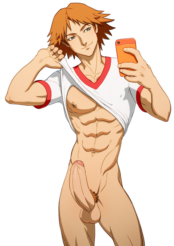 1boy abs balls boner camera erection foreskin hanamura_yousuke male male_only muscular muscular_male penis persona persona_4 phone presenting pubic_hair schizoid self_shot shirt_lift smile solo tone toned_male uncircumcised uncut undressing