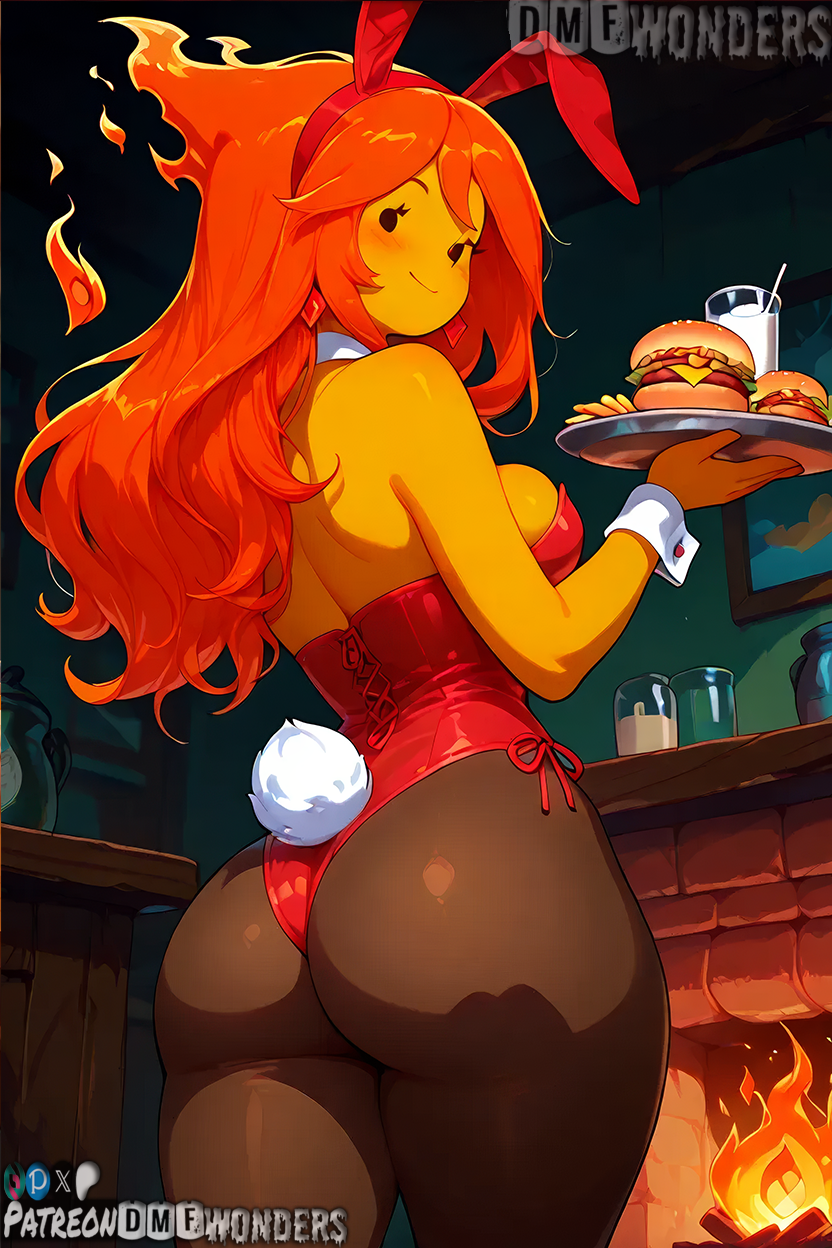 1girls adventure_time ai ai_art ai_generated animal_ears artist_name ass bangs bare_shoulders big_ass big_butt black_eyes black_pantyhose blush booty bottle breasts brown_pantyhose bubble_ass bubble_butt burger candle cartoon_network closed_mouth colored_skin cowboy_shot cup dark_skin detached_collar dmf_wonders earrings fake_animal_ears fake_tail female female_focus female_only fire flame_princess food french_fries from_behind hairband highleg holding holding_tray indoors jewelry large_breasts leotard long_hair looking_at_viewer looking_back medium_breasts orange_hair original pantyhose patreon patreon_logo patreon_username plate playboy_bunny princess rabbit_ears rabbit_tail red_hair red_hairband red_leotard side-tie_leotard sideboob smile solo standing strapless strapless_leotard tail thick_thighs thighs tray watermark wrist_cuffs