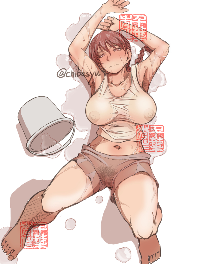 2d, armpit hair, armpits, arms up, braid, breasts, busty, chibasyu, female, female focus, female only, hourglass figure, navel, pubes, pubic hair, pussy, ranma 1/2, ranma saotome, ranma-chan, see-through, see-through clothing, short shorts, tagme, tank top, vagina, wet, wet body, wet clothes, wet skin, wide hips