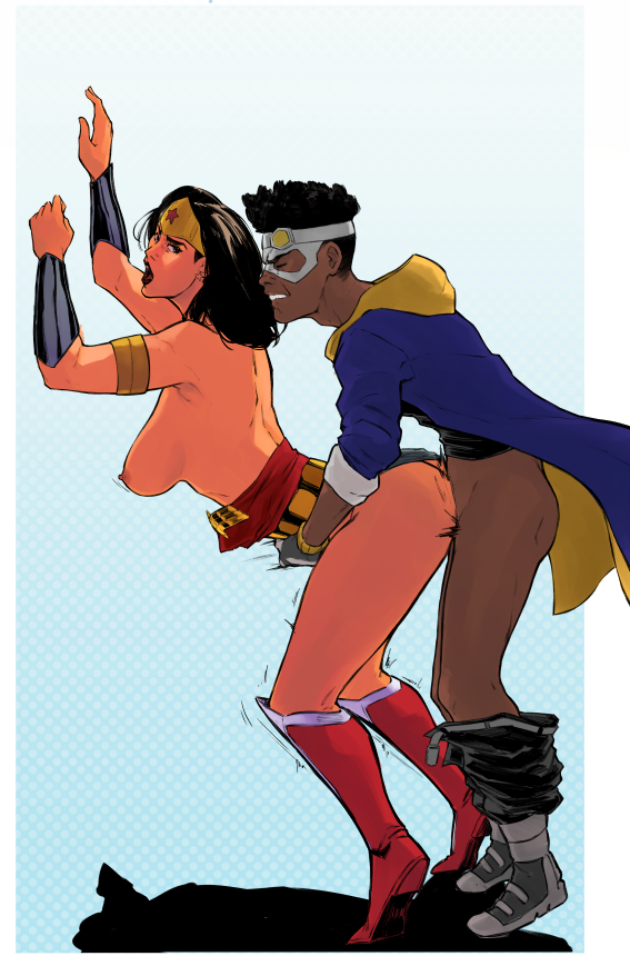 1boy 1girls 2d 2d_(artwork) adult adult_and_teenager african_male against_surface against_wall amazon biting_lip black_male color dark-skinned_male dark_skin dc dc_comics diana_prince dreadlocks exposed_breasts hands_around_waist illustration light-skinned_female light_skin moaning partially_clothed rough_sex saibutts_(artist) sex size_difference static_(superhero) static_shock superhero superhero_costume superheroine teenager vaginal_penetration virgil_hawkins wonder_woman wonder_woman_(series)