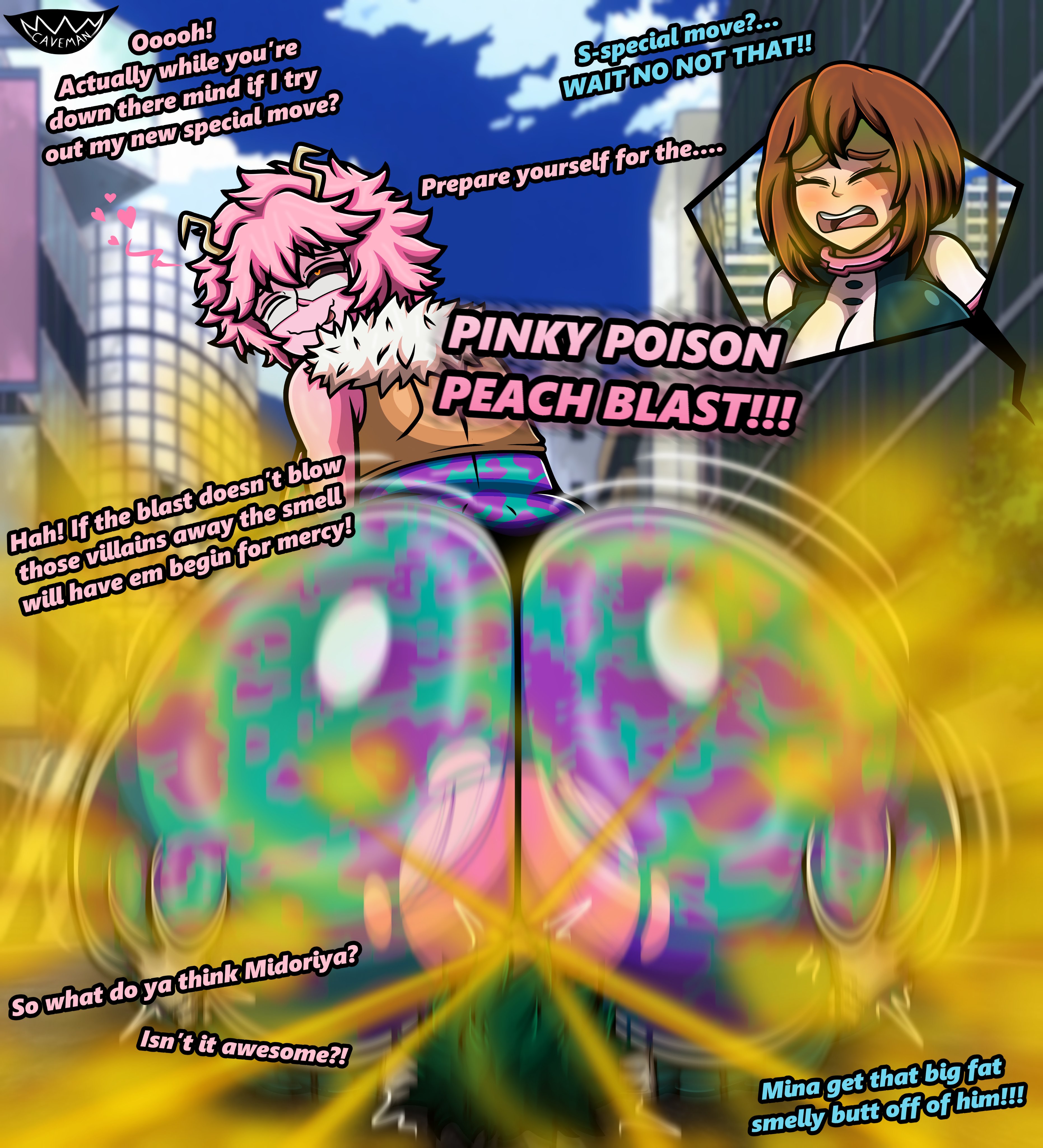 1boy, 2girls, ass focus, big ass, boku no hero academia, caveman147, comic, cuckquean, dialogue, enjoying farting, facesitting, fart, fart fetish, fart torture, farting, farting in face, fat ass, gigantic ass, hearts around head, huge ass, hyper ass, izuku midoriya, jealous female, large ass, massive ass, mina ashido, my hero academia, ochako uraraka, ochako uraraka (hero outfit), sweaty ass, teasing, torn clothes, uraraka ochako, uraraka ochako (hero outfit)
