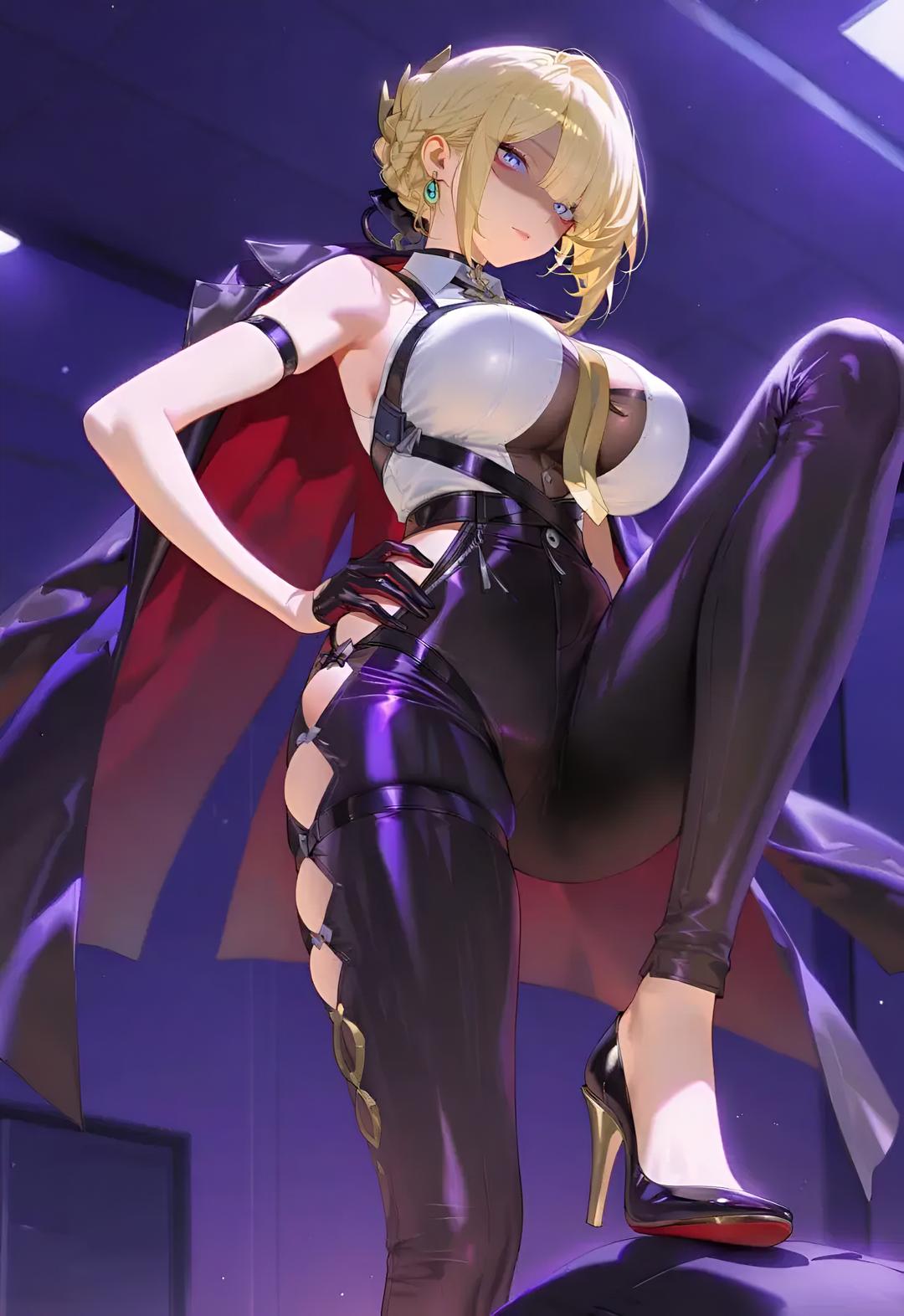 1girls, ai generated, evelyn chevalier, female, latex, solo, zenless zone zero